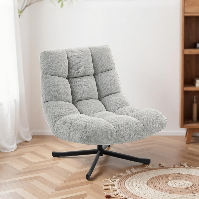 Swivel Lounge Chair with Wide Seat, Water-Repellent, Crossed Steel Legs, Light Grey