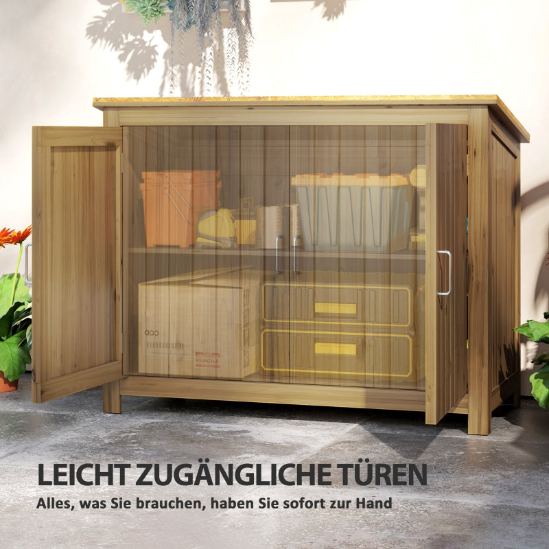 Gartenschuppen aus Holz, wetterfester Geräteschuppen mit Regalen, Braun