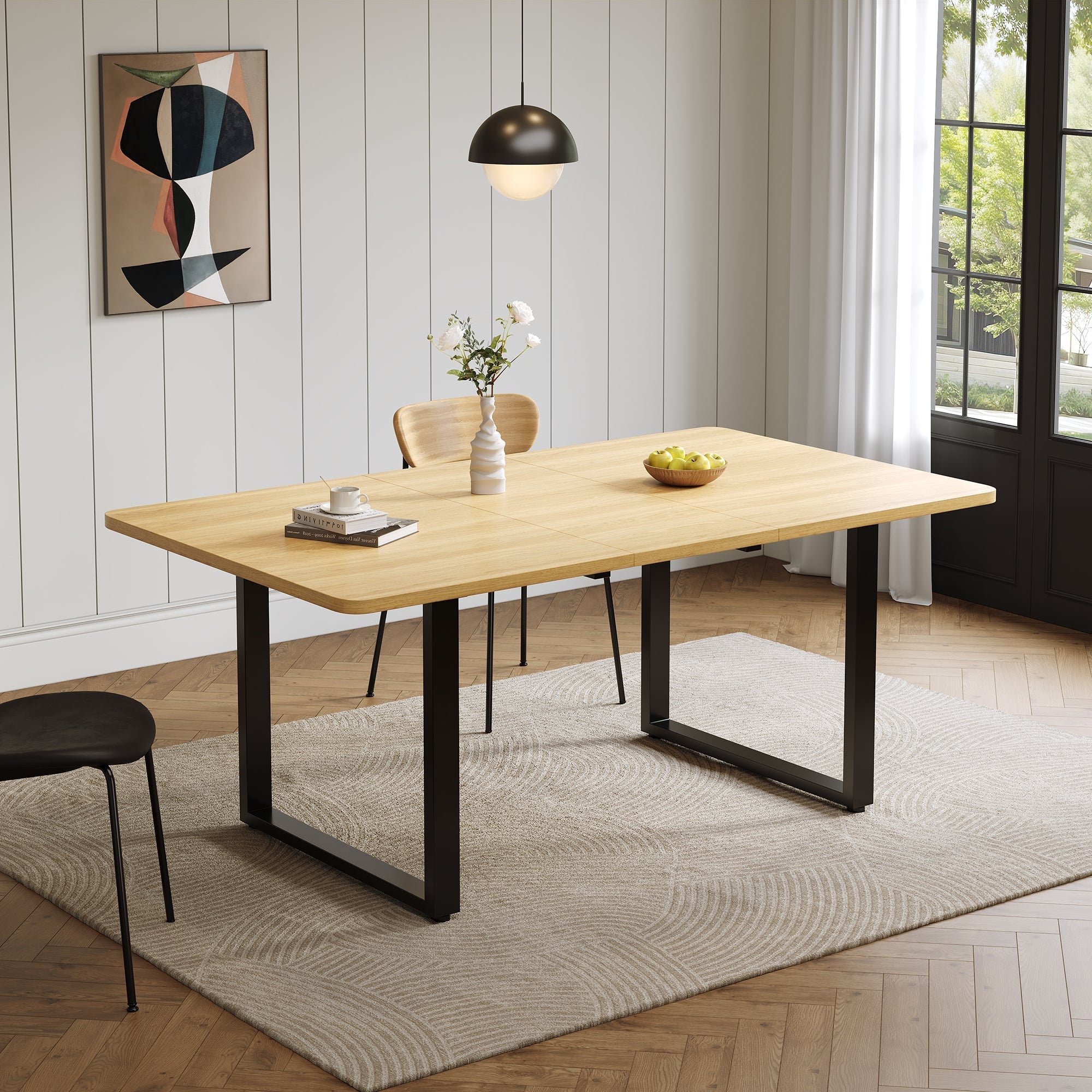 Extendable Dining Table 3 Lengths 140/180/220x80cm for 6-10 People Metal Legs Oak