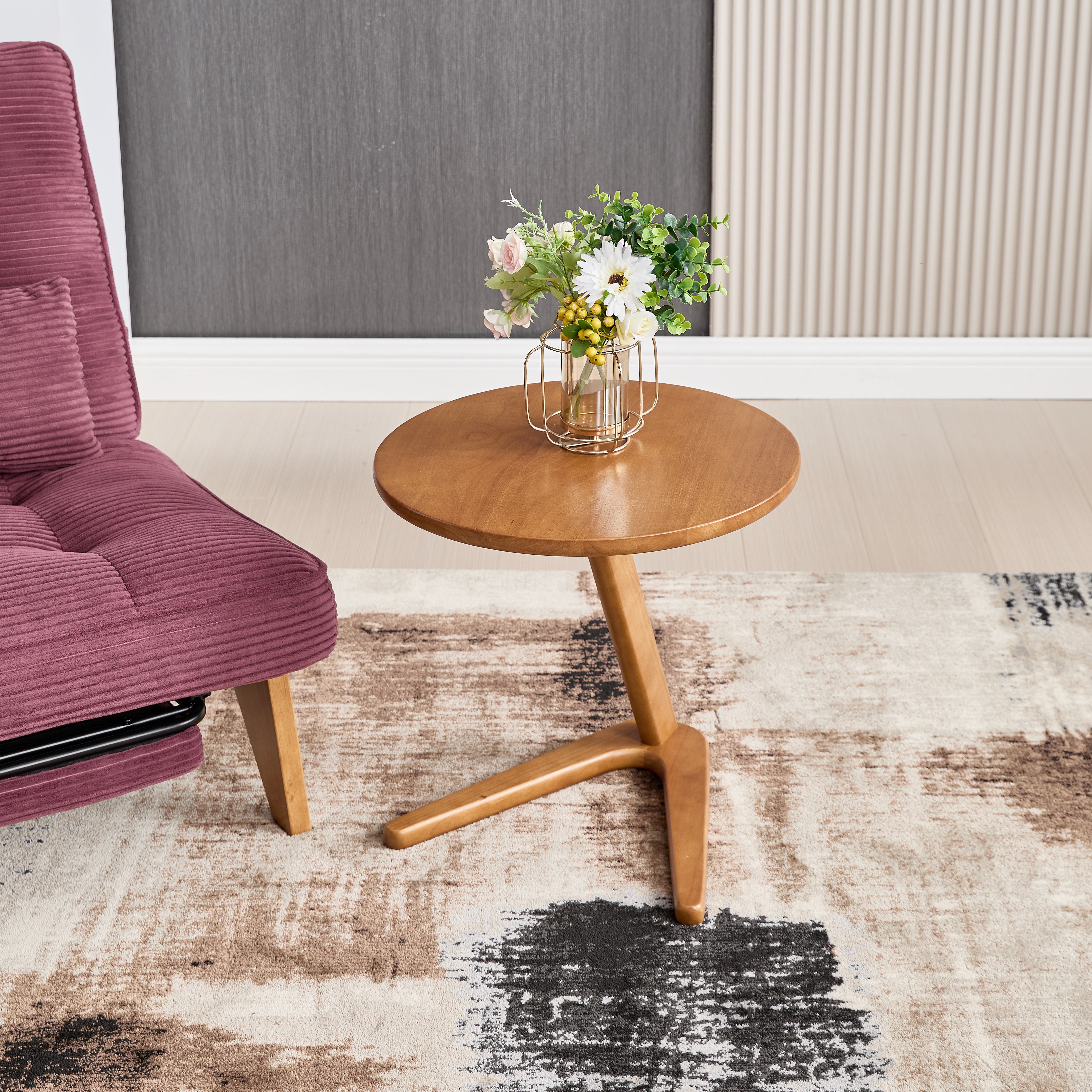 Round Wooden Table, Modern Minimalist Sofa Side TV Table for Small Spaces, Solid Wood