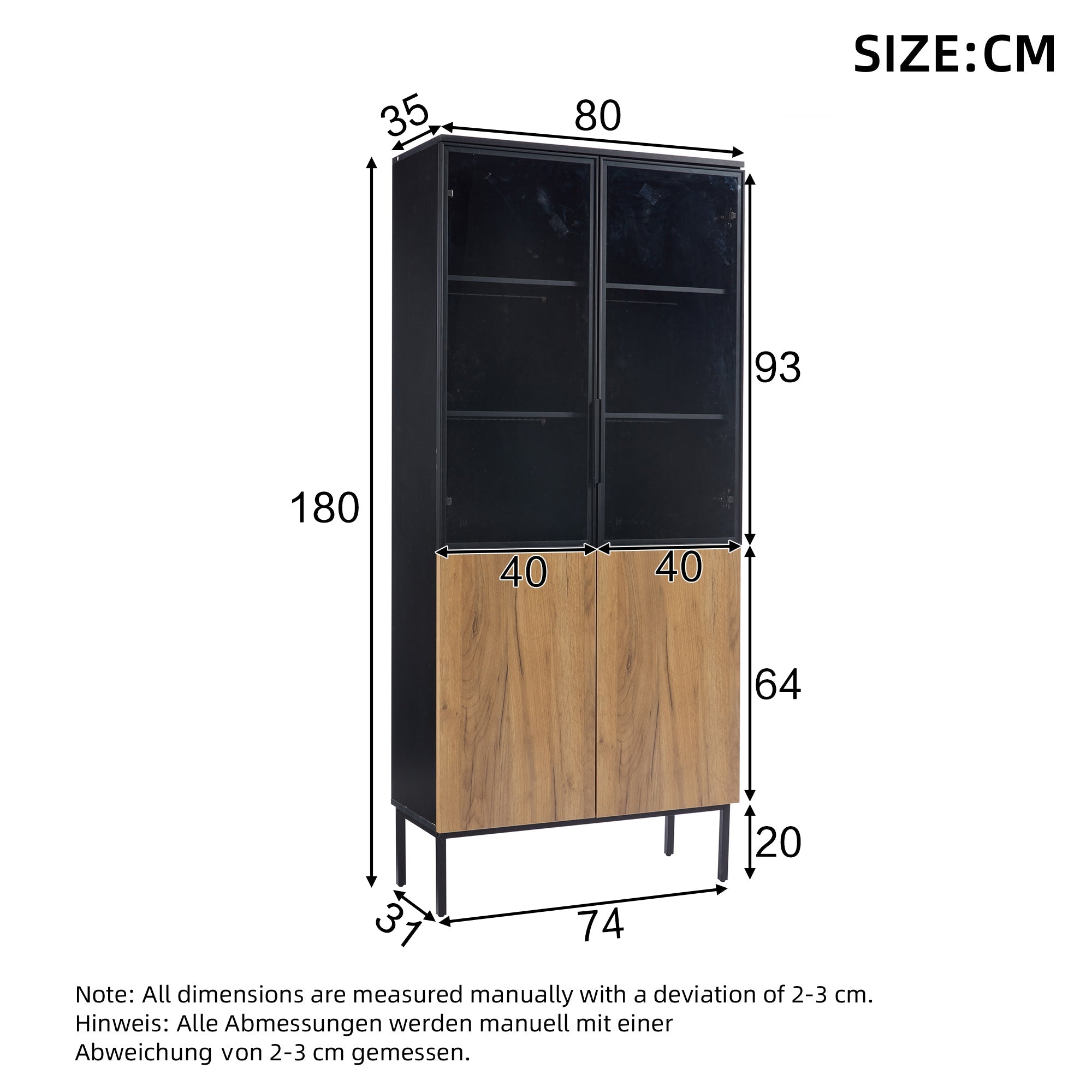 Glass-fronted Display Cabinet 180cm 5-Tier LED Bookcase Black/Oak