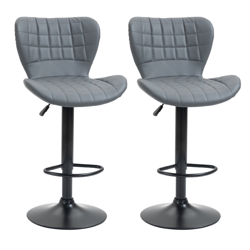 Bar Stools Adjustable Height Swivel Chairs Set of 2, Grey PU Leather