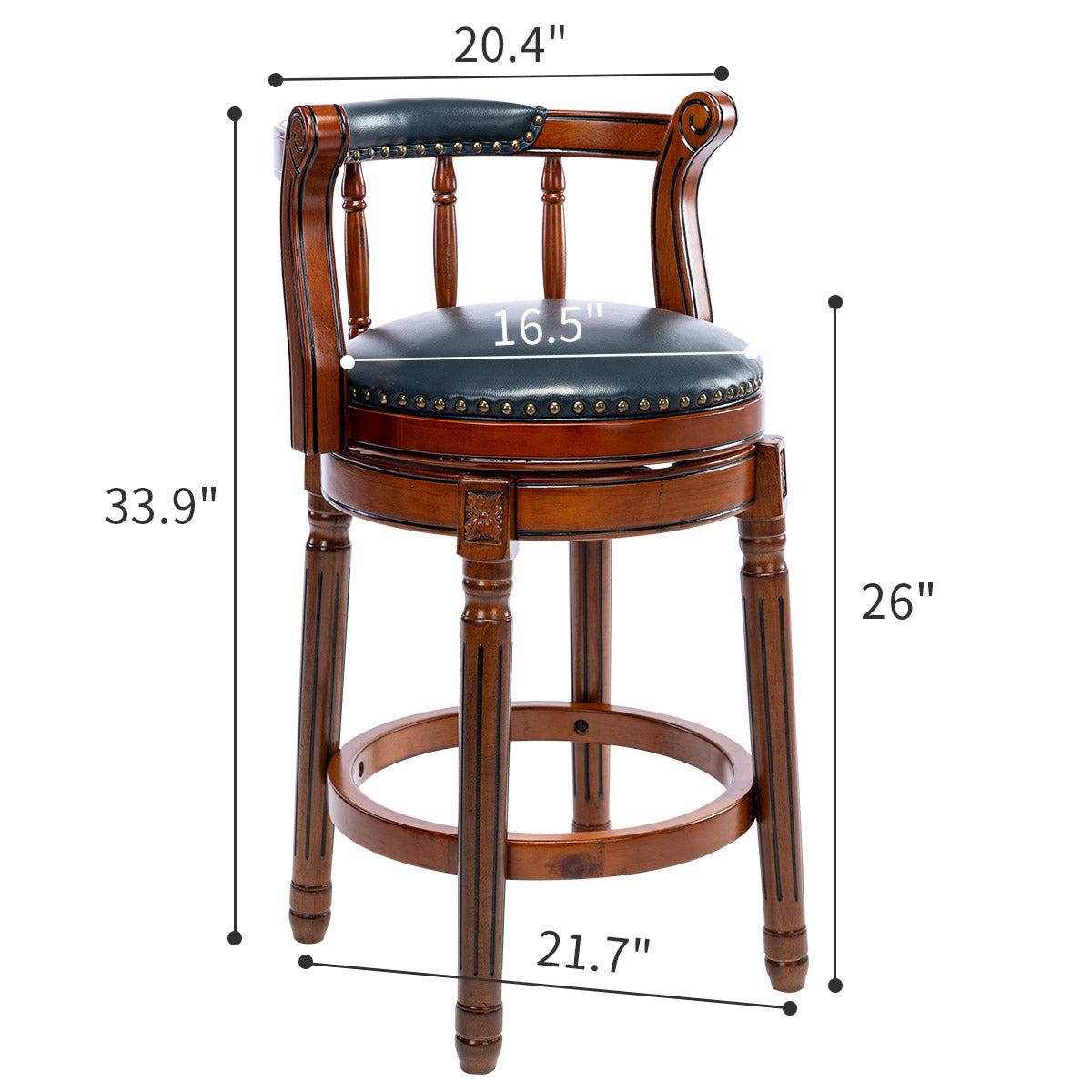 Bar Stools 360° Swivel Backs Counter Height - Cow Leather and Wood