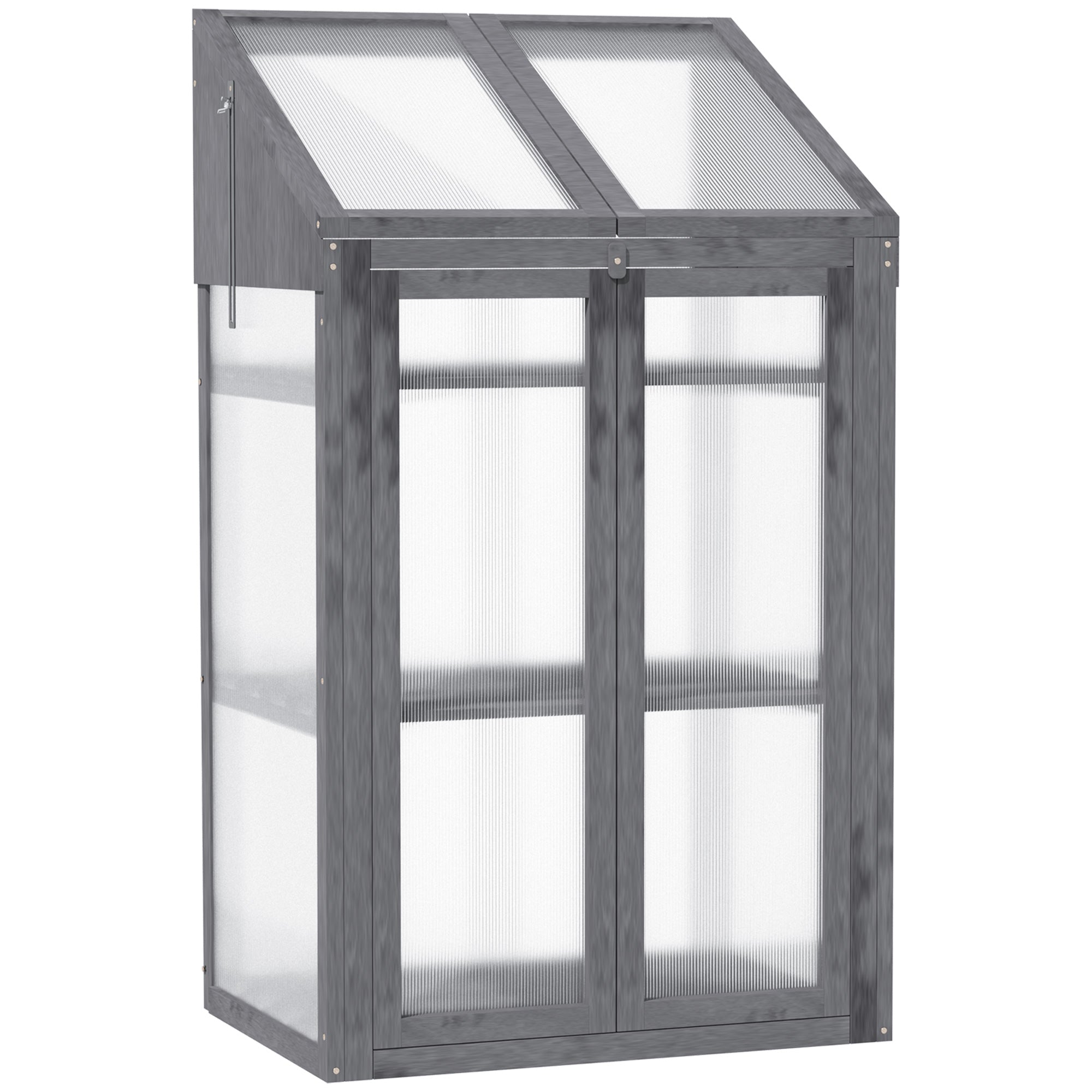 Cold Frame Mini Greenhouse 70x50x120cm Double Door 3 Shelves Wooden Grey