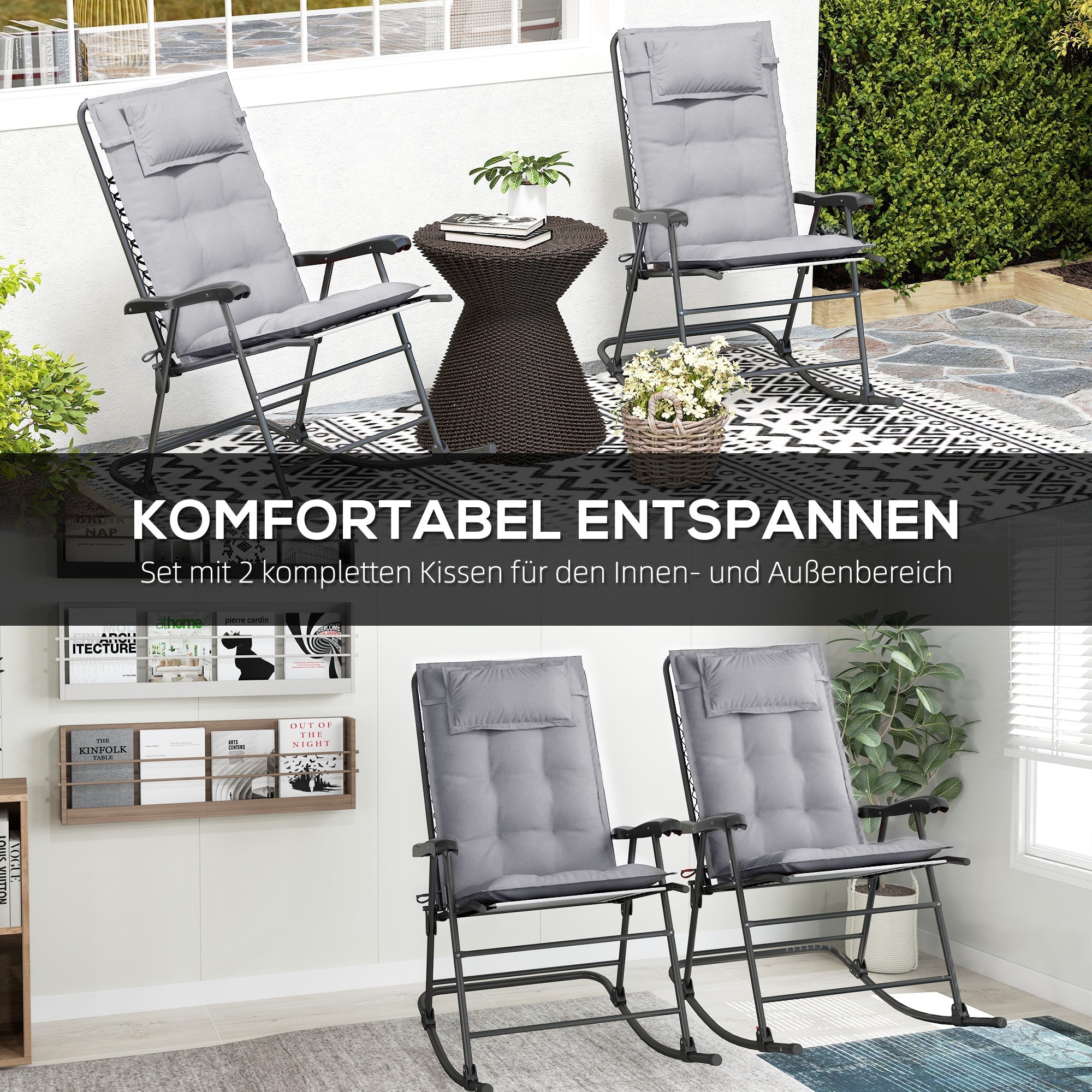 Sunlounger Cushions Water-Repellent Garden Beach Deck Chair 50 x 116 x 5 cm Light Grey