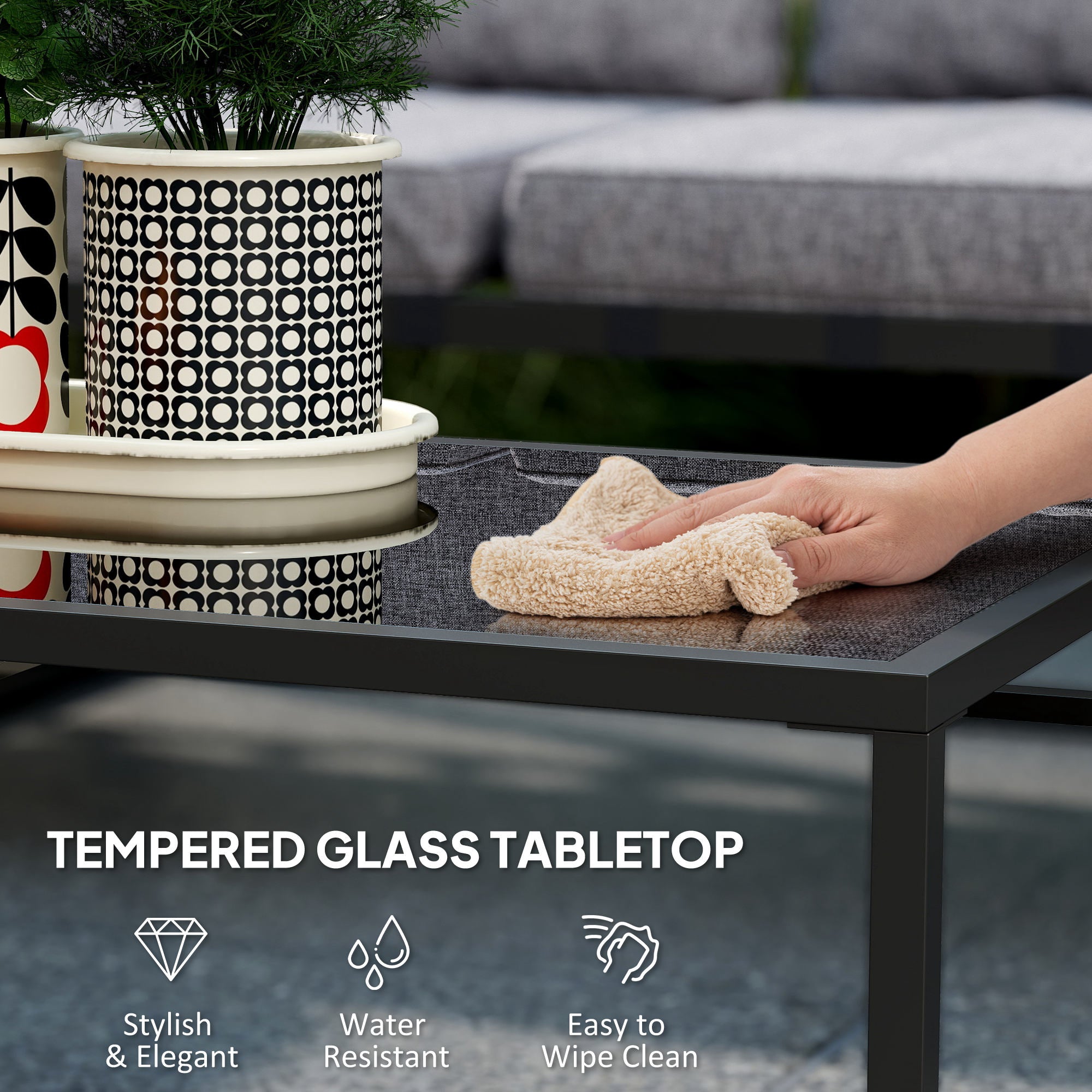 Three-Piece L Shaped Garden Sofa Set with Cushions - Grey