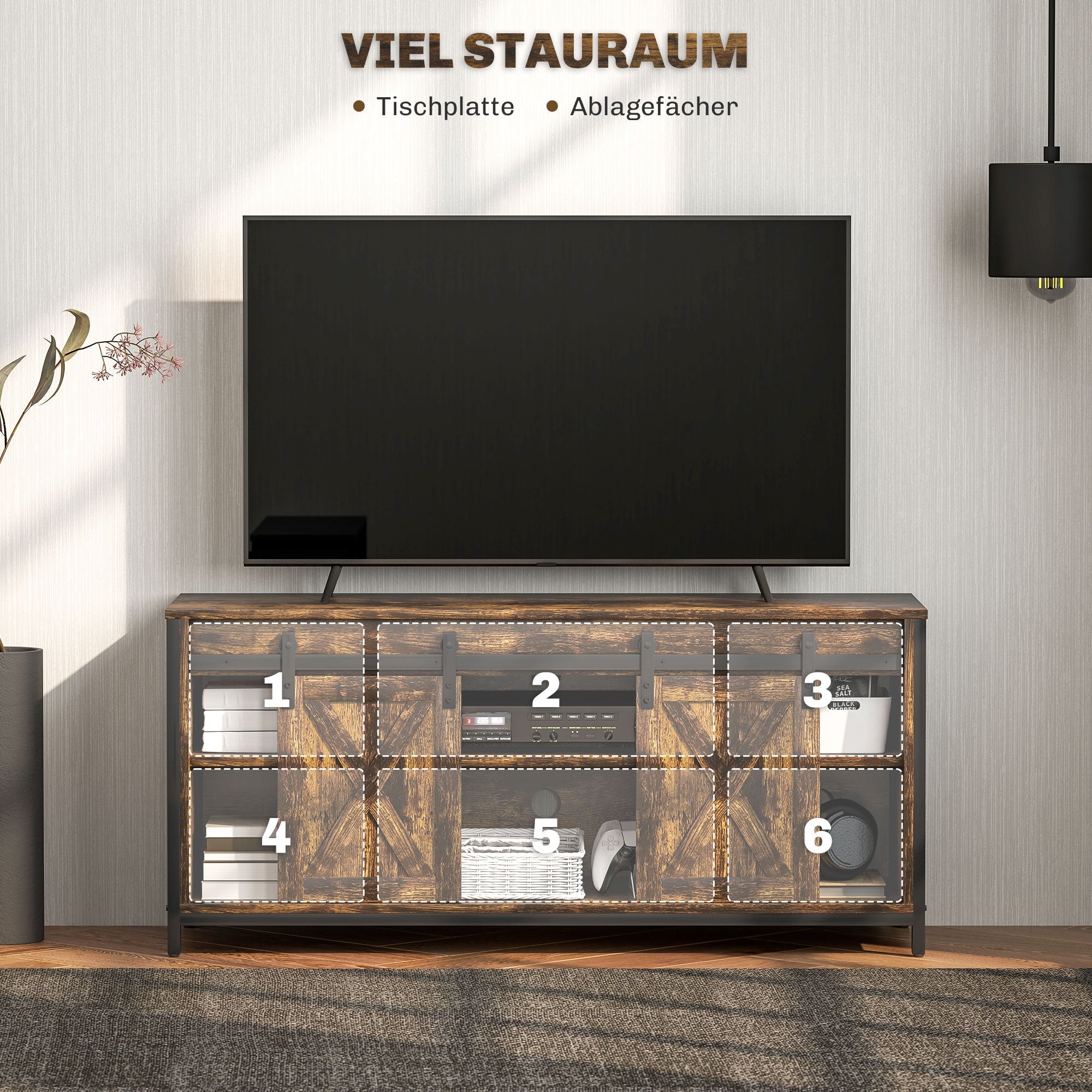 TV Cabinet, Stand for TVs up to 60 inches, 2 Cabinets 2 Shelves, Brown