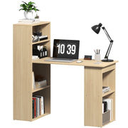 120cm Computer Desk with 6-Tier Storage Bookshelves, Natural Wood