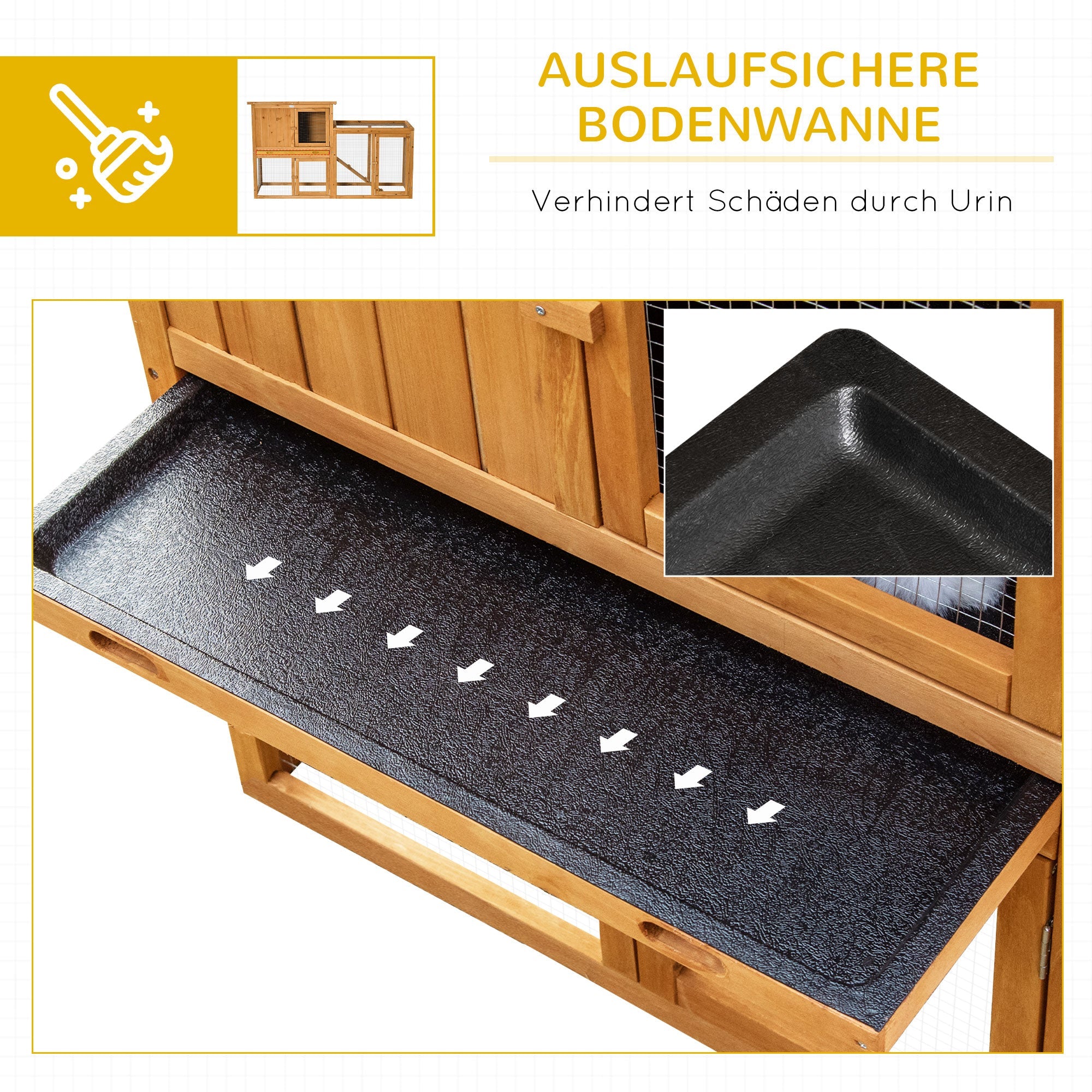 Rabbit Hutch, Removable Tray, Ramp, Fir Wood, Orange