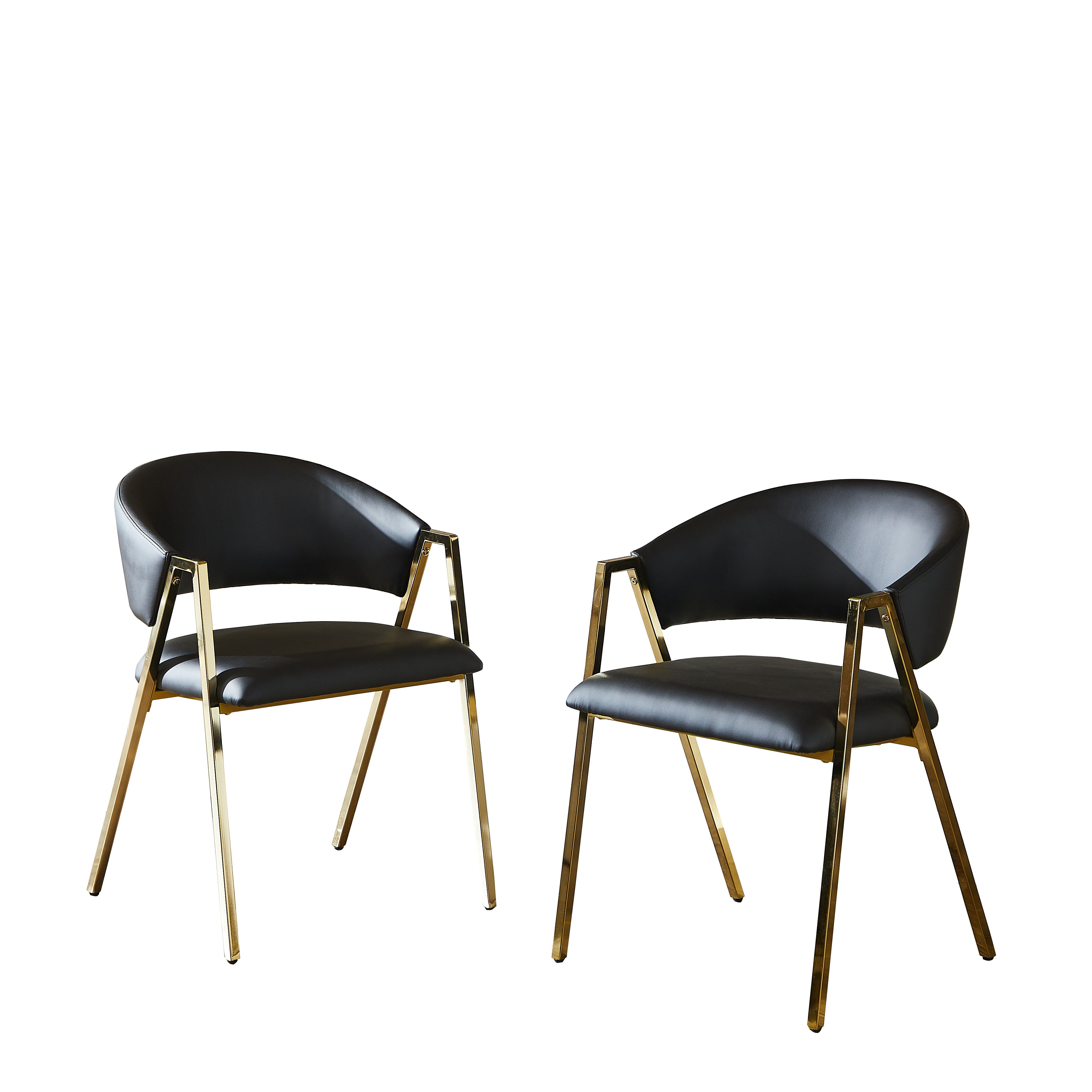 Set of 2 Dining Chairs Modern Minimalist Gold Metal Frame - Black PU Leather