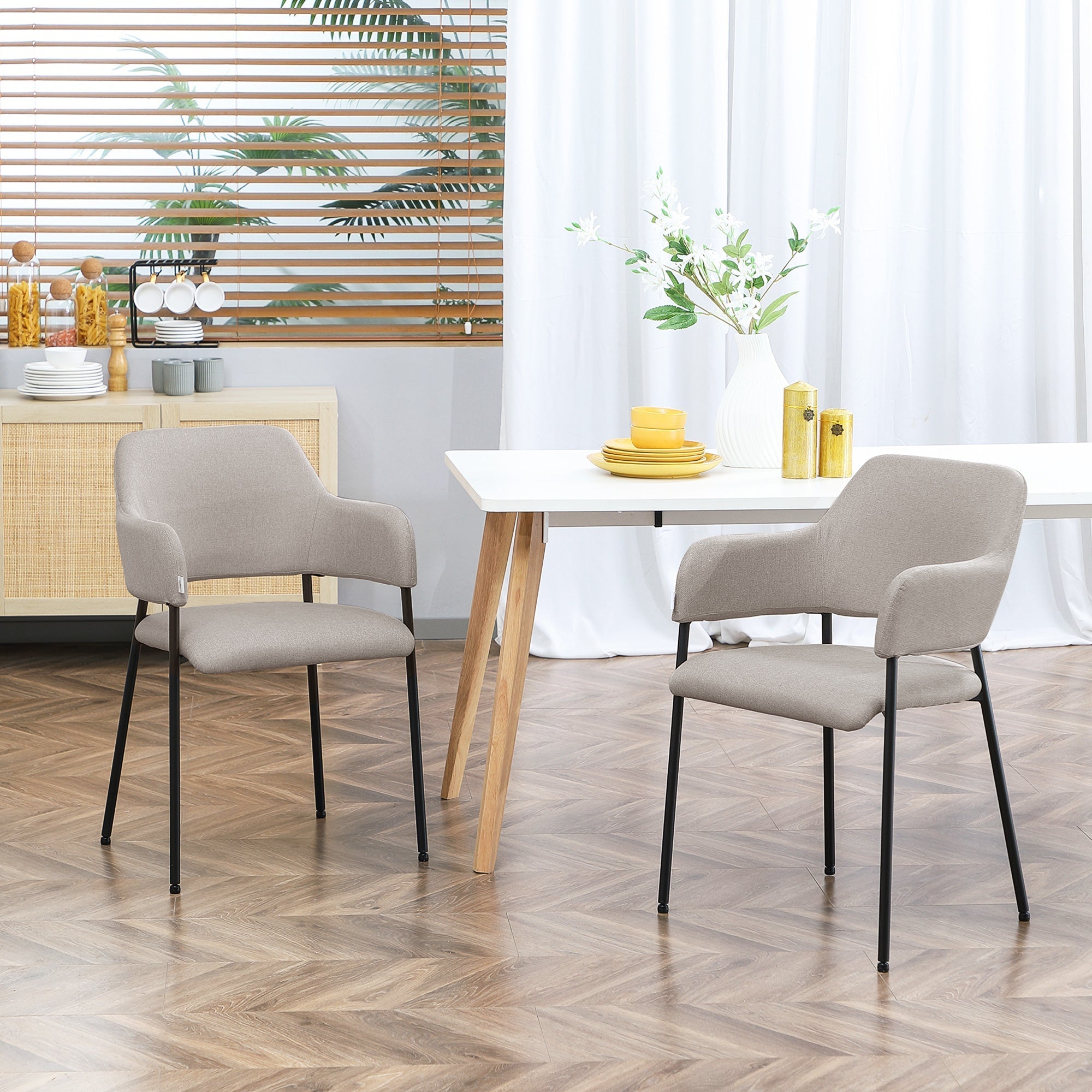 Esszimmerstühle 2er-Set, gepolstert, Stahlbeine, Beige