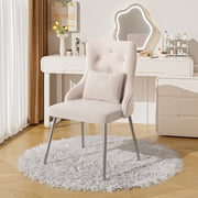 Dining Chair with Button Pattern and Lumbar Cushion, Upholstered with Metal Legs, Beige
