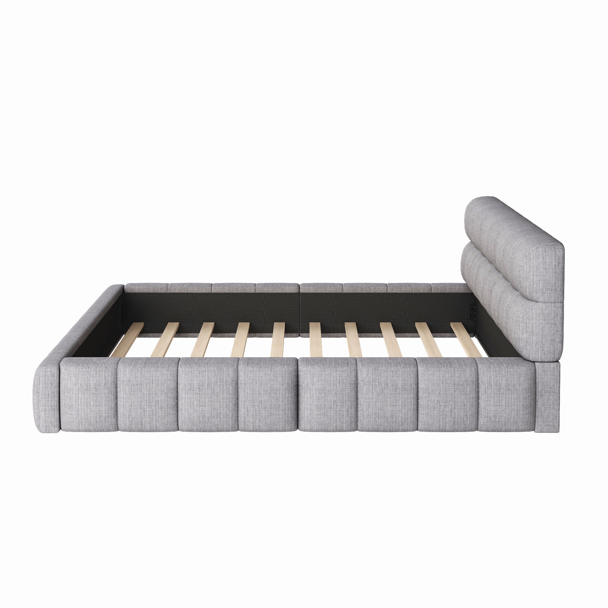 Upholstered Bed 140x200cm Double with Soft Backrest, Linen Grey