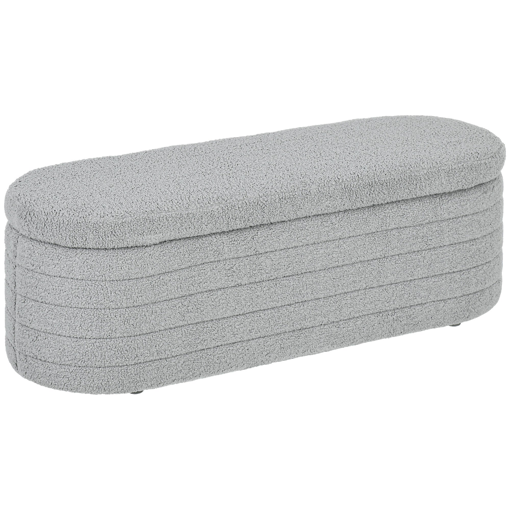 Bedroom Bench Storage Wooden Legs Teddy-Fleece Light Grey