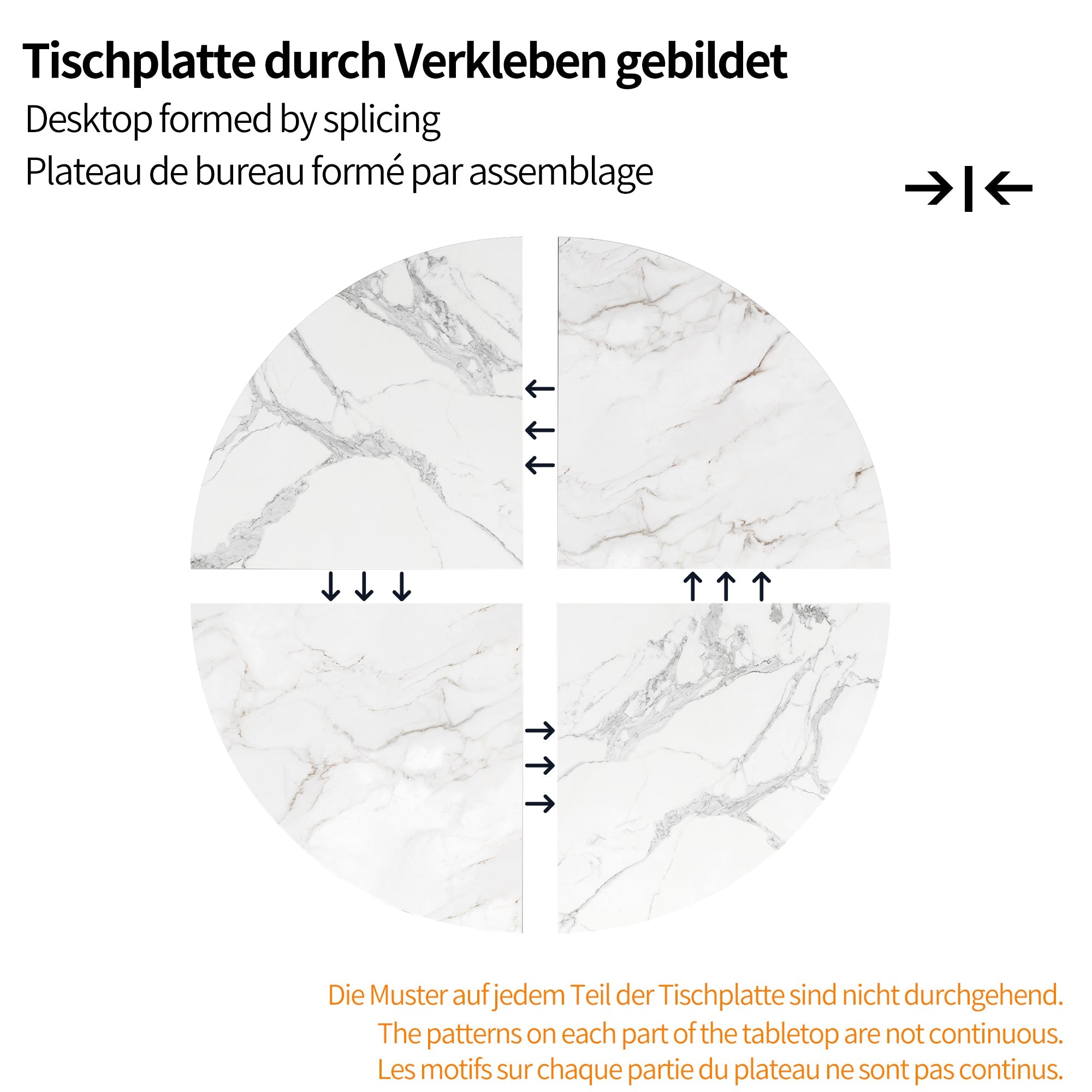 Round Dining Table 100x100cm 4-6 Seater Marbled MDF Metal Legs - Black