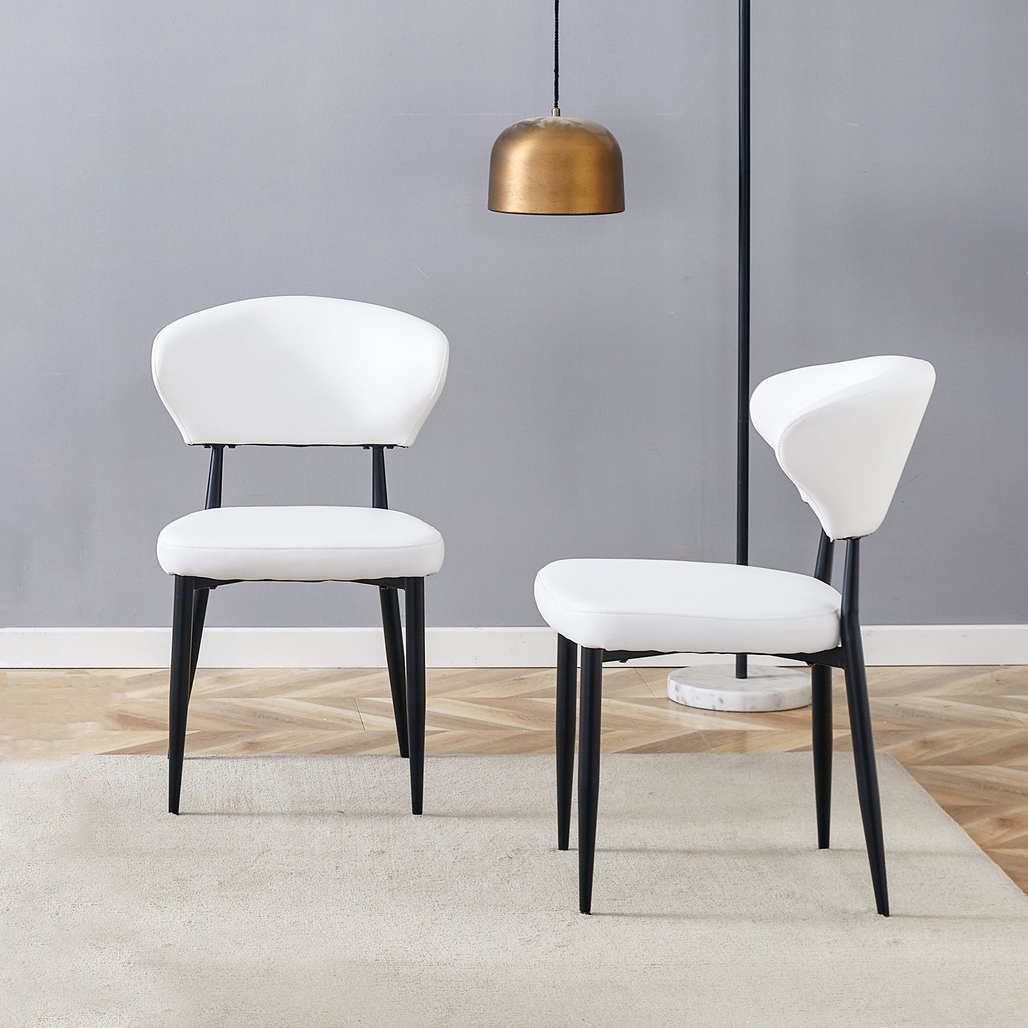 Dining Chair Minimalist Ergonomic Curved Back Set of 2 - White