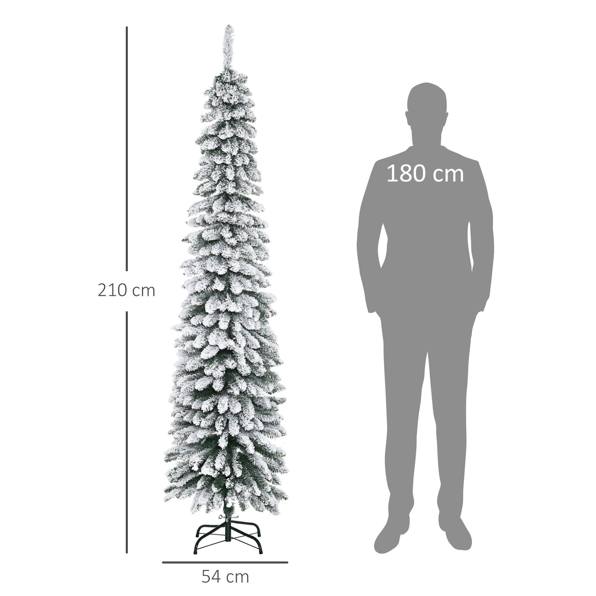 Artificial Christmas Tree, Slim Snow-Covered Fireproof, 210 cm, Green/White