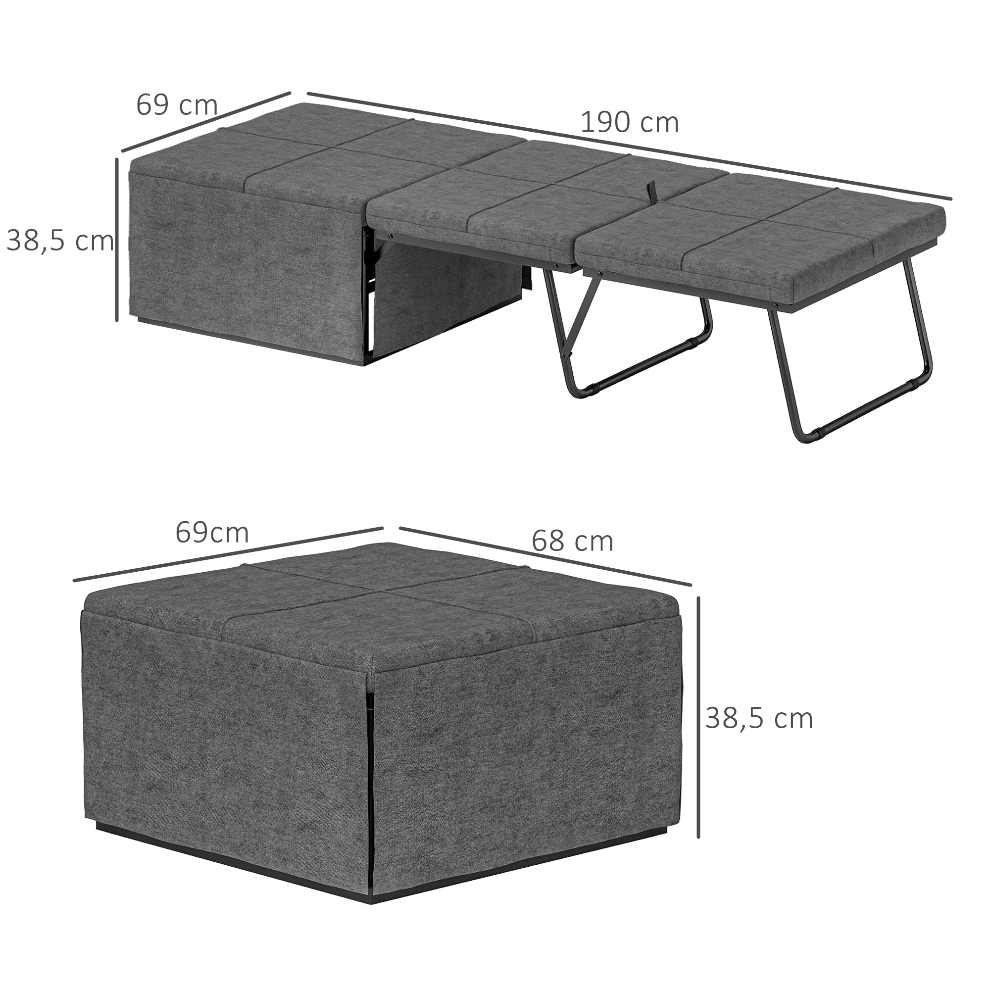 Folding Bed, 8cm Foam Mattress, 120 kg Capacity, Grey Metal