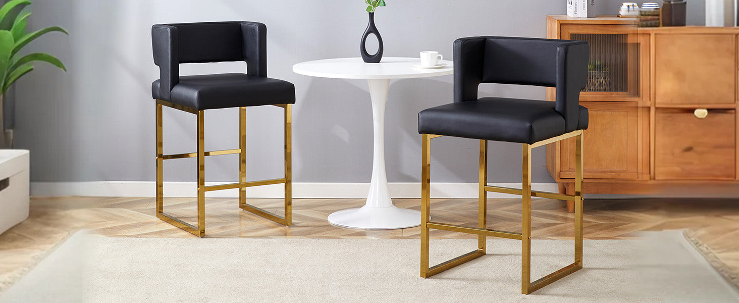 Bar Stools Set of 2 Nordic Square Gold Metal Legs - Black