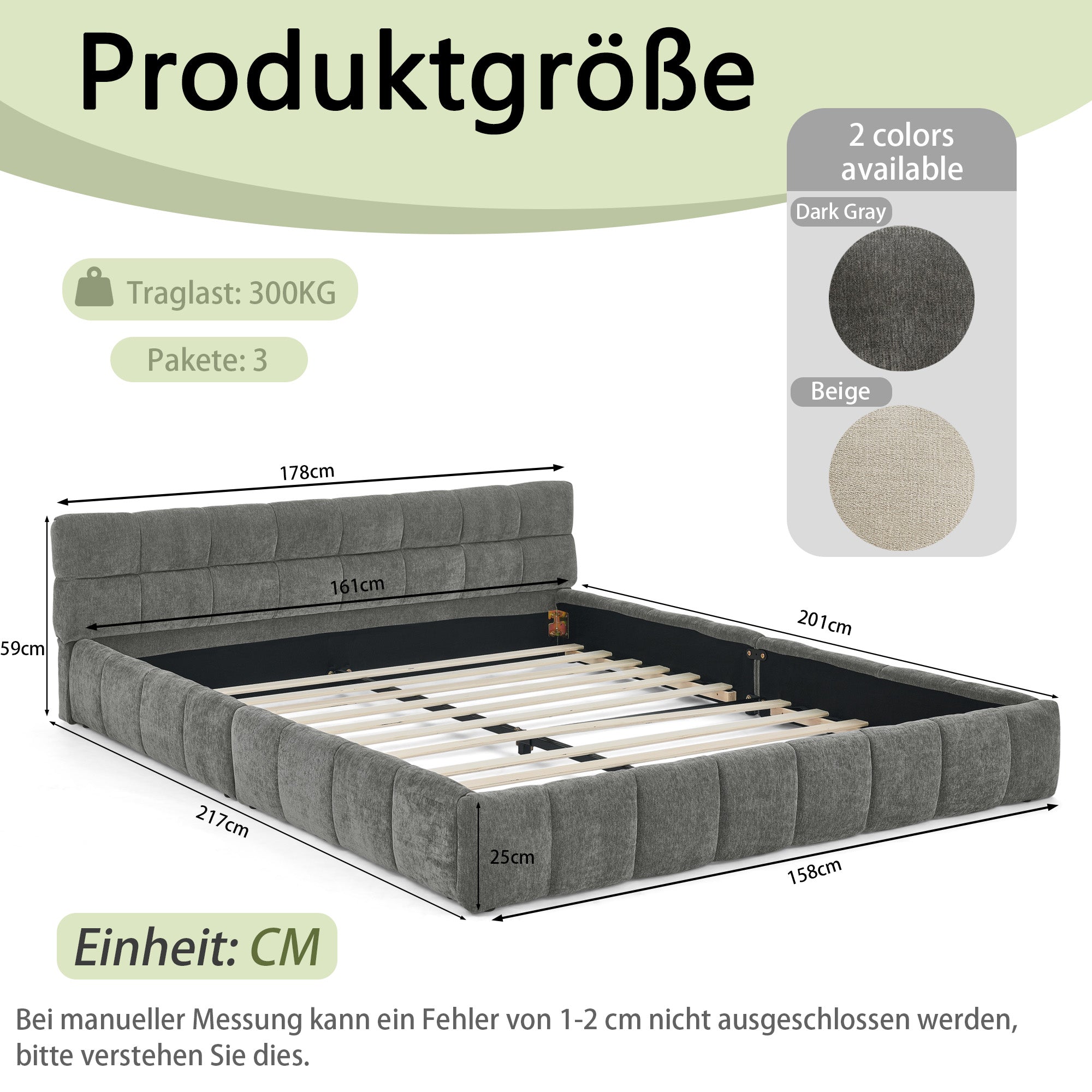 Double Bed 160x200cm Chenille Quilted Eucalyptus Wood Frame, Dark Grey