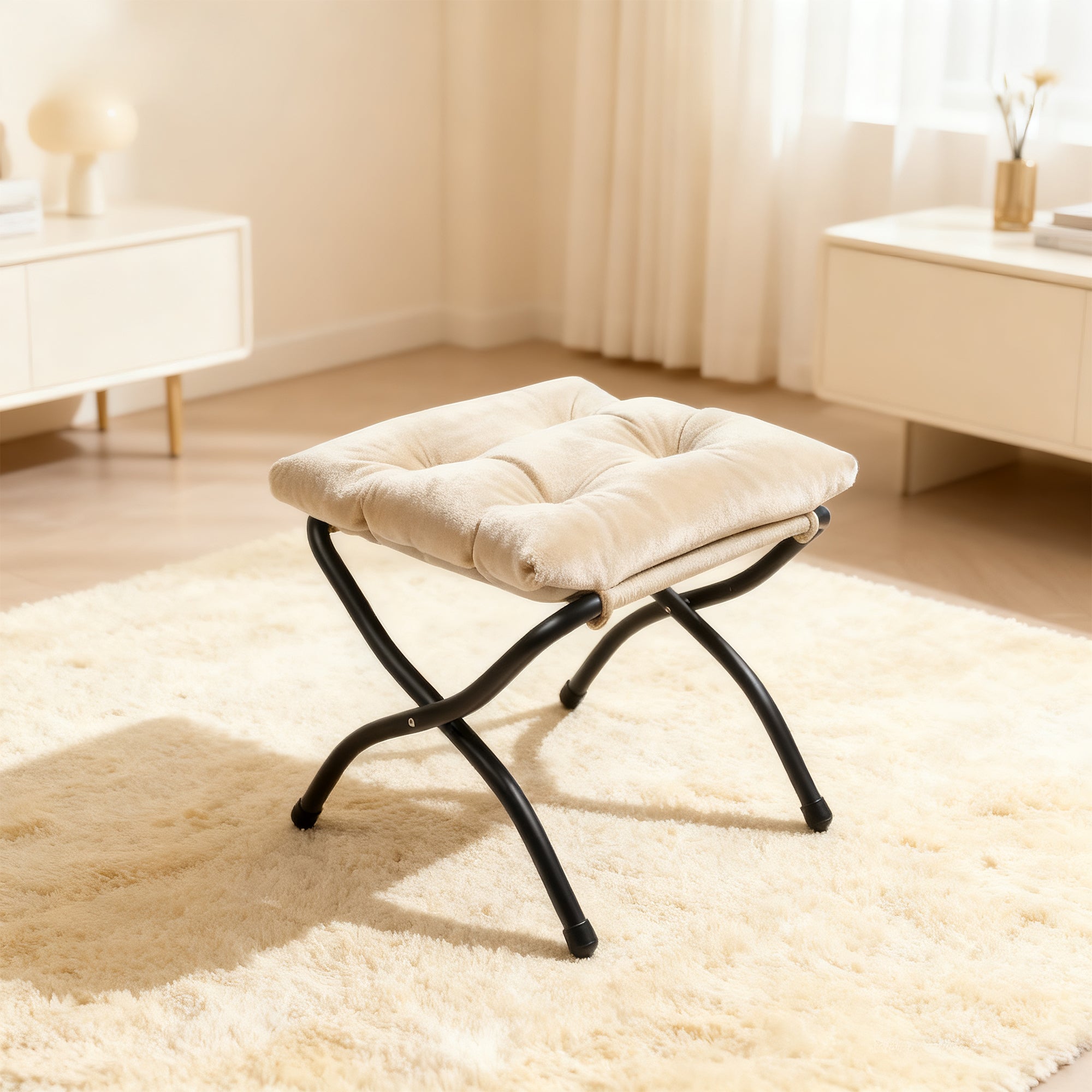Armchair with Footstool Recliner Armrests Side Pocket - Beige