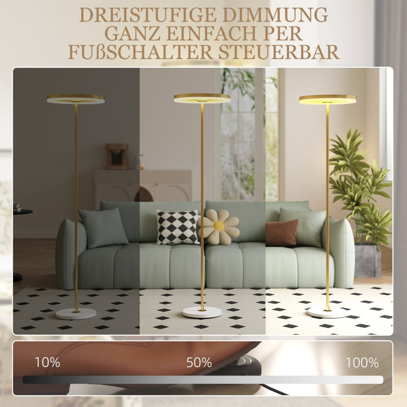Floor lamp LED dimmable with 3 light colors, foot switch, metal stand, gold