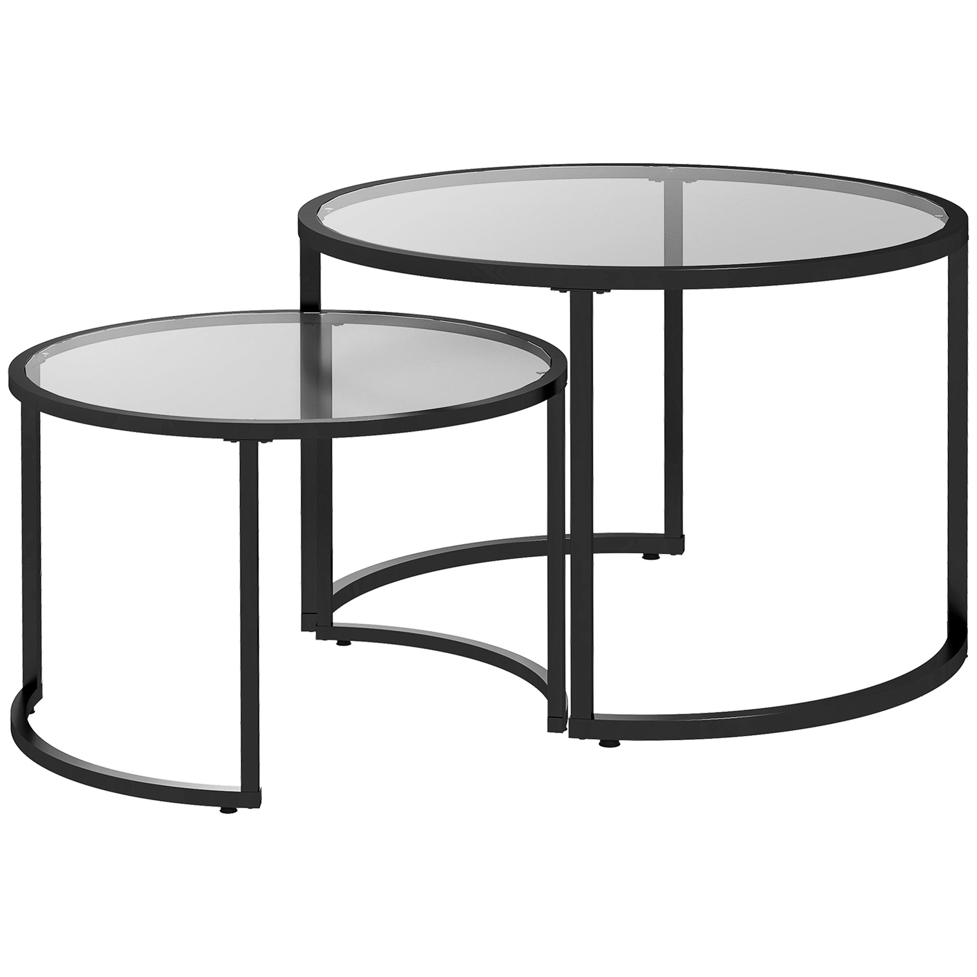 Couchtisch-Set 2-teilig, stapelbare Beistelltische, Stahl Schwarz & Sicherheitsglas