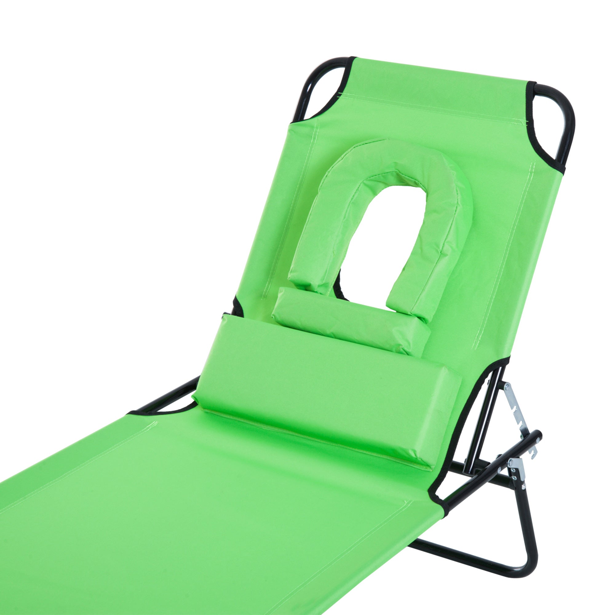 Outsuuny Folding Sun Lounger with Reading Window, Adjustable Backrest, Green