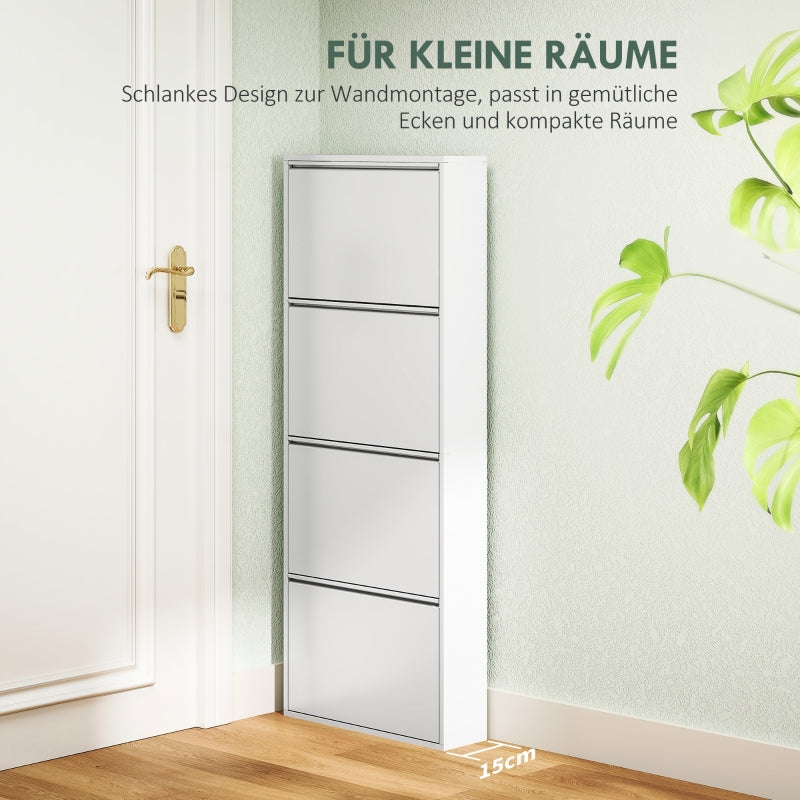 Metall-Schuhschrank, schmal, 4 Türen, weiß