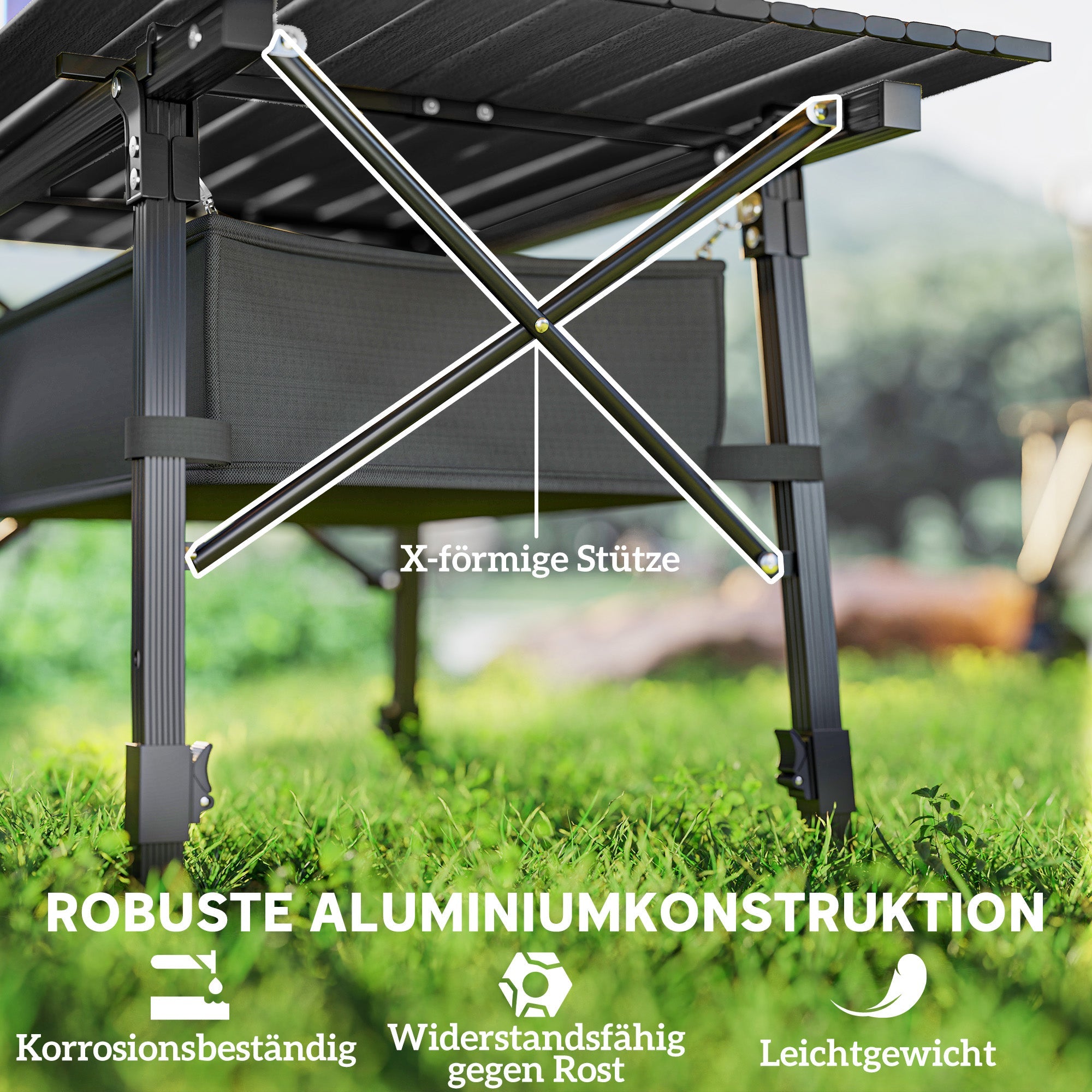 Camping Table, Foldable Adjustable Storage Basket Aluminum Black