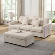 Sofa, Modern LED Combination with Cloud-Like Seating, 3-Seater + Ottoman, Modular L-Shaped