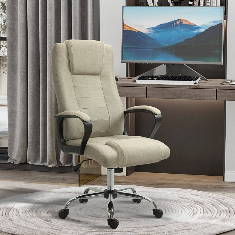 Vinsetto Office Chair, Height-Adjustable Rocking with 5 Castors, Beige Linen