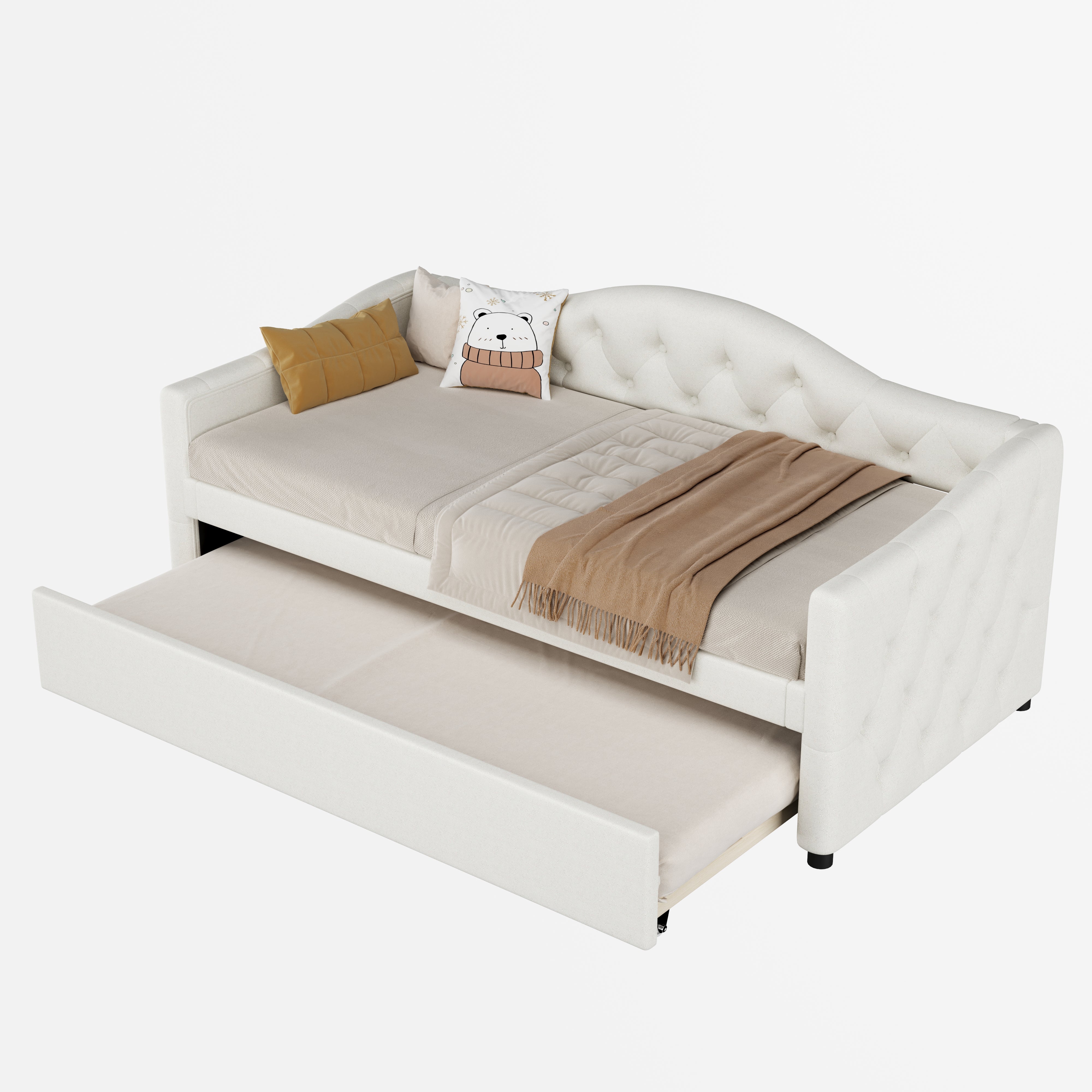 Daybed Sofa Bed 90x200cm Pull-out Bed Minimalist - Linen Beige