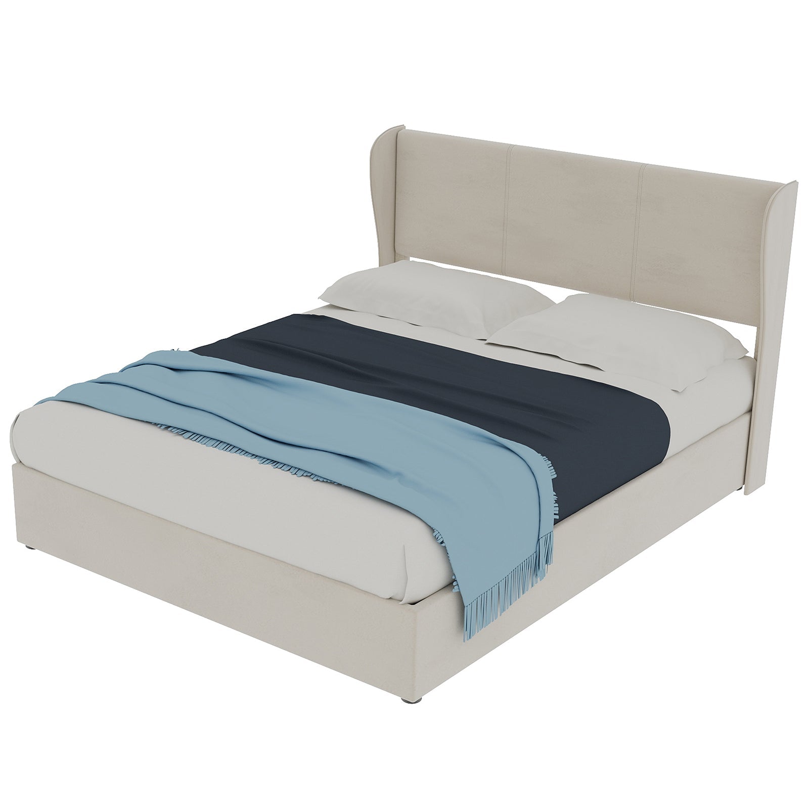 Modern Minimalist Upholstered Bed, 140x200 cm with Gas Lift Storage and Headboard, Beige