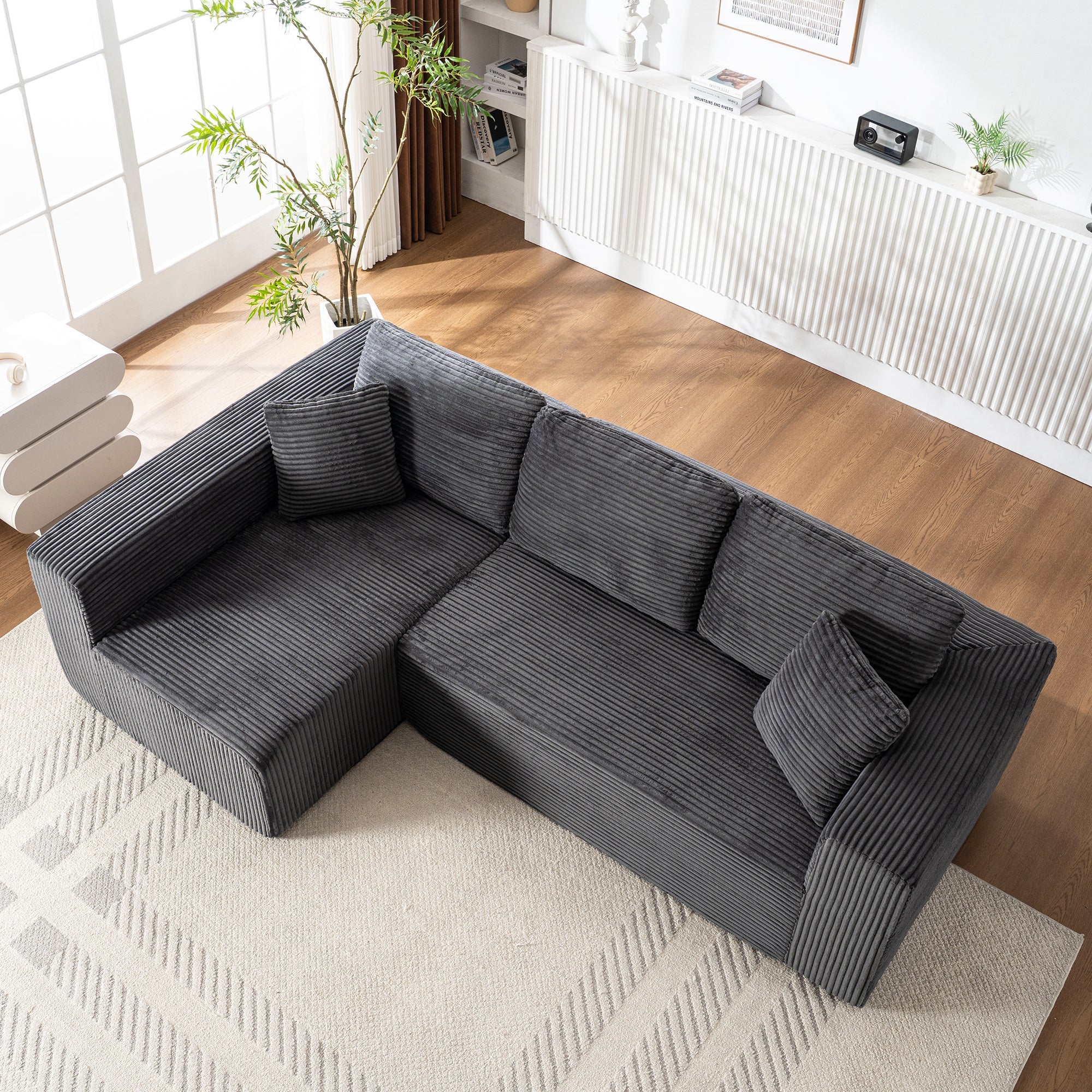 Modern Modular L-Shaped Cloud Sofa, Wide Armchair with Chaise Lounge and No Assembly, Core Fabric Material