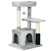 Cat Tree with Washable Bed, Litter Tray, Toys, Light Grey