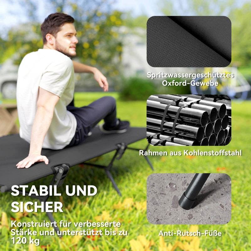 Folding Camp Bed with Carrying Bag, 200x100x36 cm, 120 kg Capacity, Black