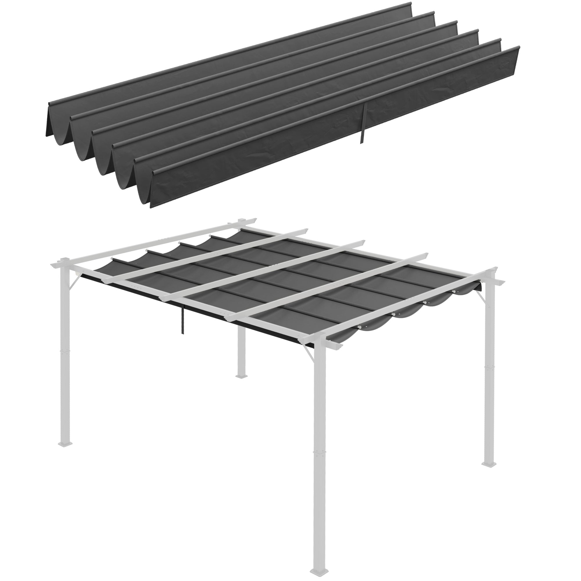 Pergola Replacement Roof 3.5x2.5m Drainage Holes Shade Cover, Dark Grey