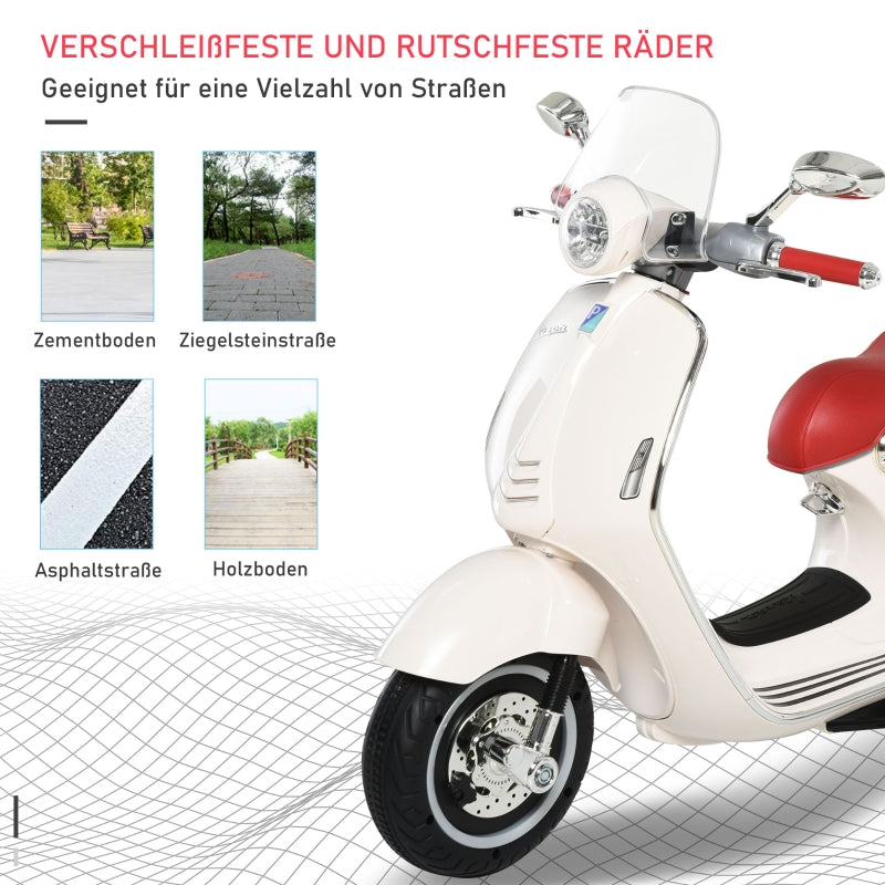 Children's Electric Motorcycle with 6V Battery, Headlight and Training Wheels, White