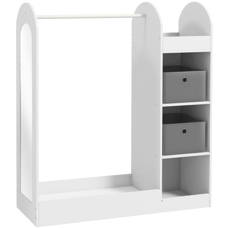 Kids Clothes Rail, Storage Shelf Boxes Mirror, White