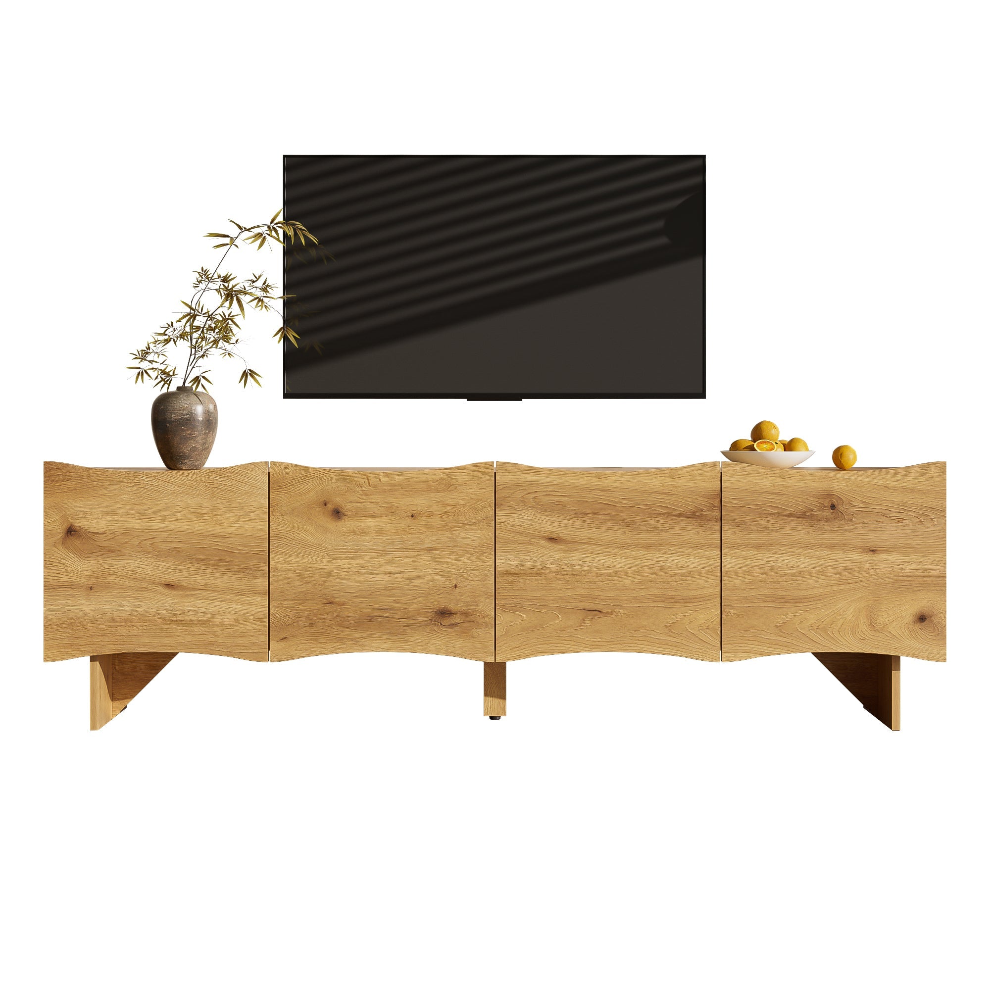 Modern TV Cabinet, 155cm Media Console with 4 Doors & Storage, Wood Look