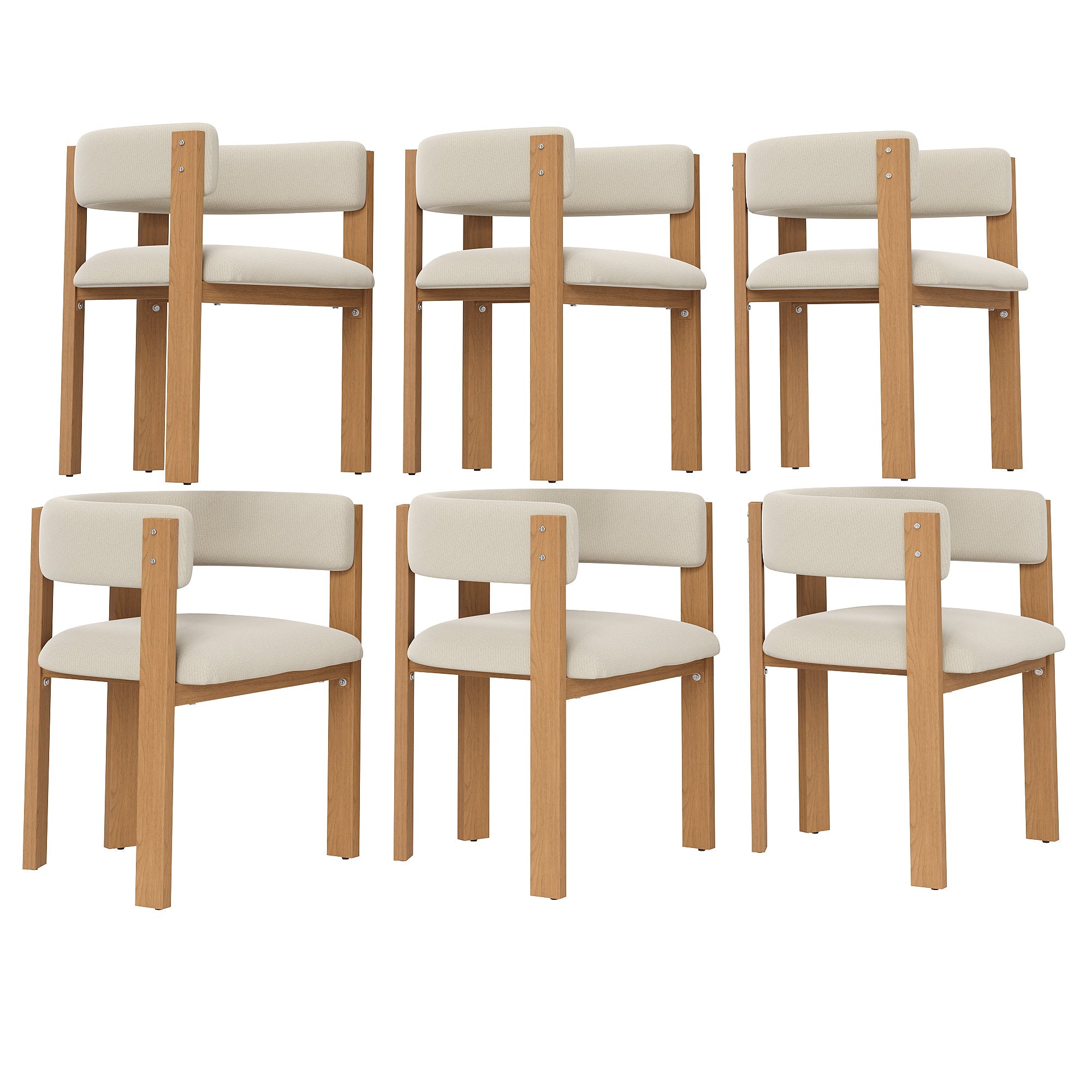 Ergonomic Dining Chair Set of 6 with Thick Padding and Iron Legs, Wood Look