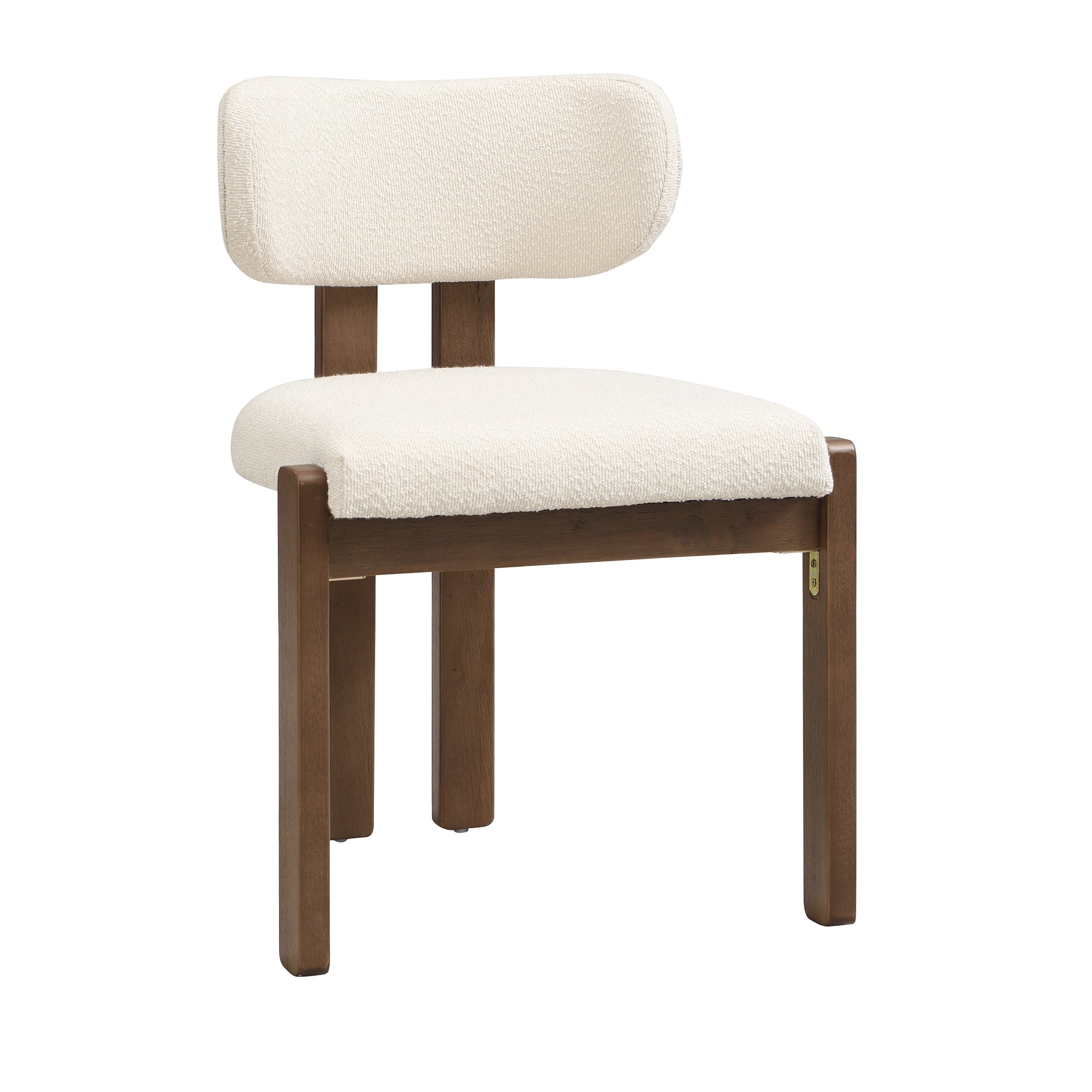 Solid Wood Dining Chairs Set of 6 with Modern Bouclé Fabric, Walnut Finish