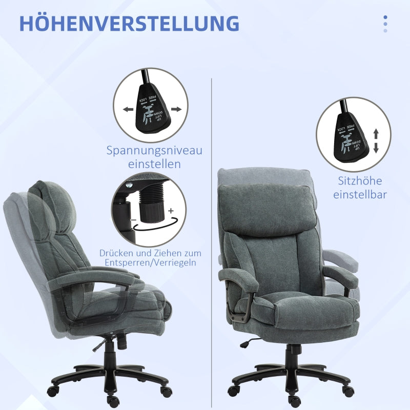Großer Bürostuhl für große Personen, 200 kg, Robust, Polsterung, Grau