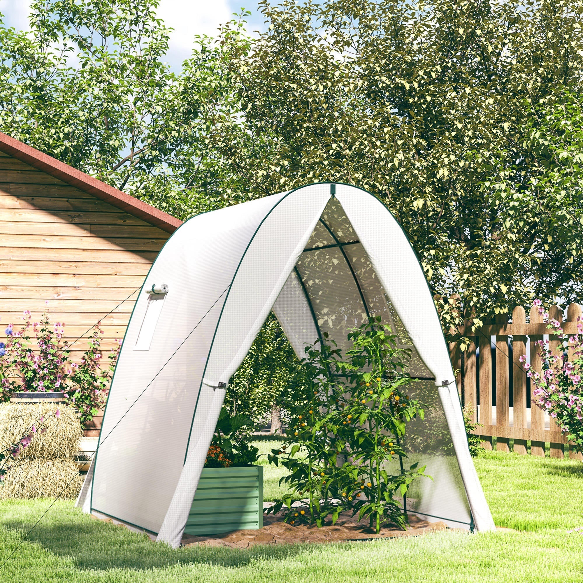 Greenhouse Roll-Up Door 2 Windows Winter-Proof Steel White