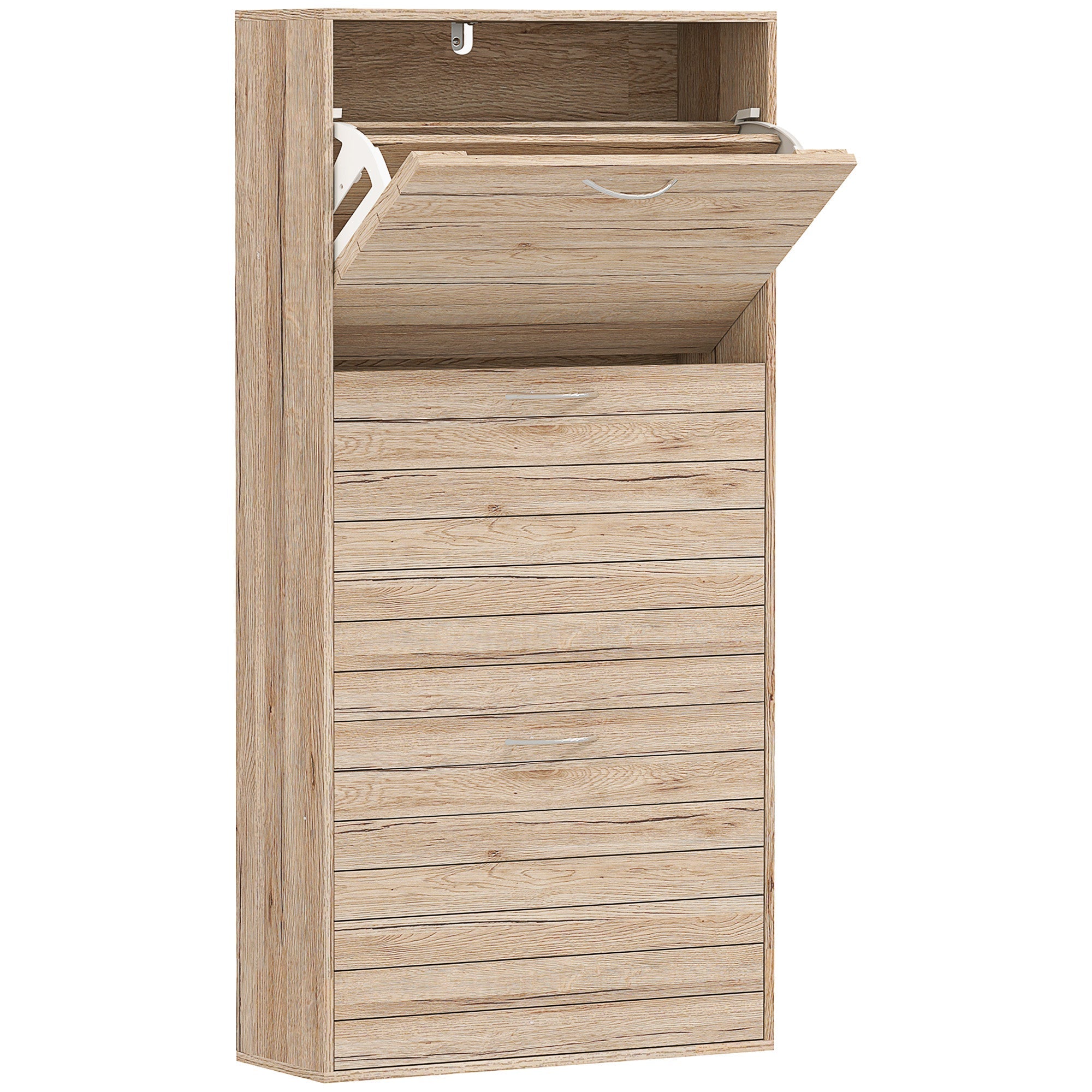 Shoe Storage Cabinet, 12-Pair Flip Drawer, Brown Wood-Effect