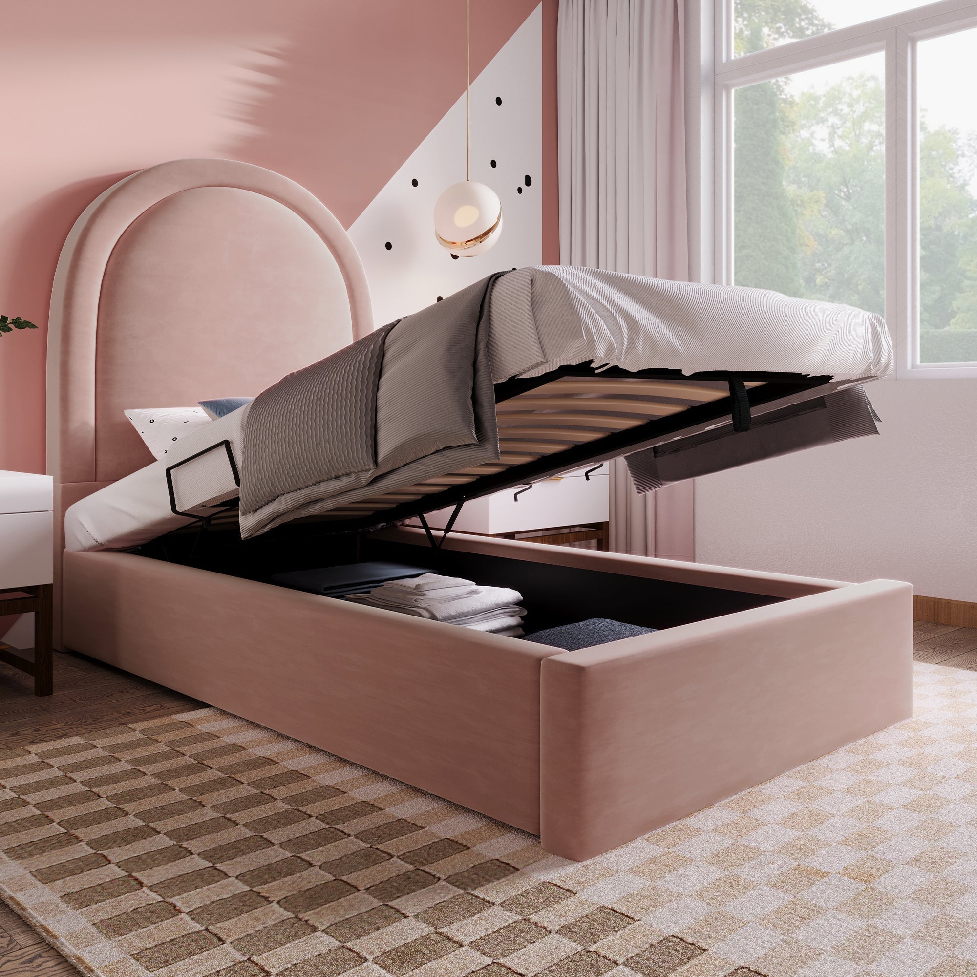 Children's Bed, Single 90 x 190 cm, Pink Velvet
