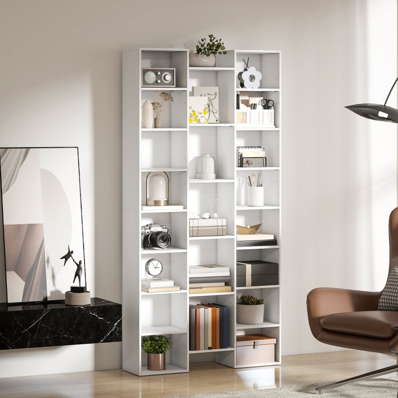 21-Compartment Bookshelf with Adjustable Shelves - White