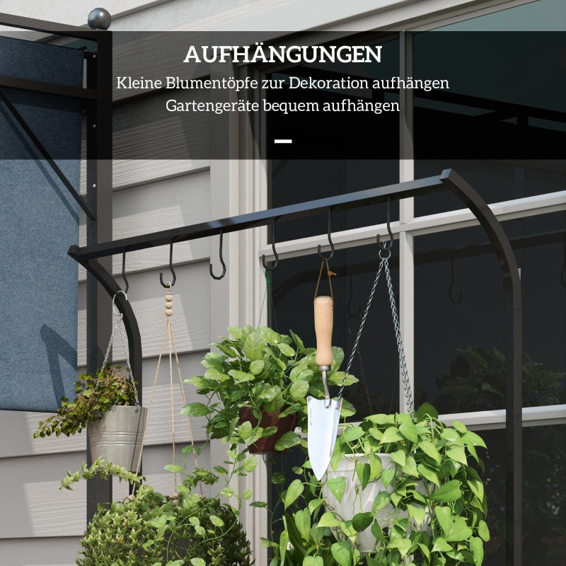 Flower Stand 3 Tiers 6 Hooks Indoor & Outdoor Metal Black
