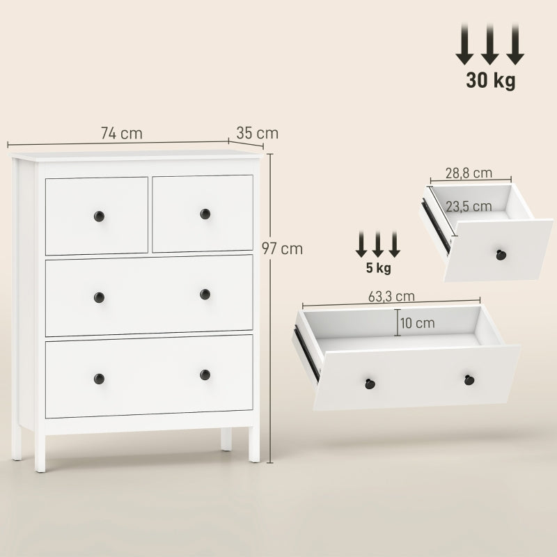 chest of drawers, 4 drawers for clothes and linen, chipboard white